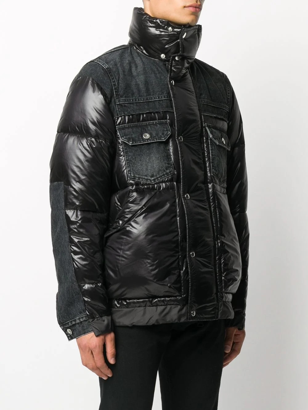 padded jacket with denim detailing - 3