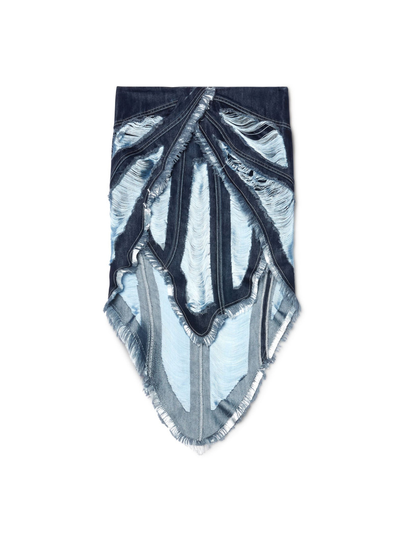 Light Blue Shredded Denim Skirt 1