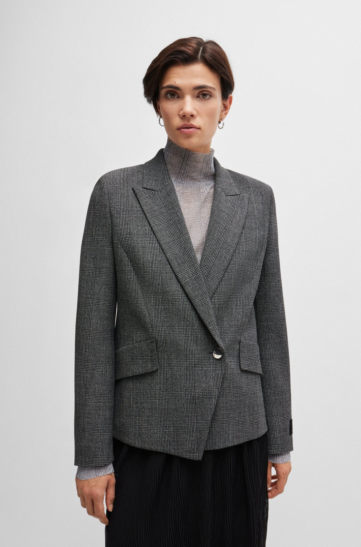 REGULAR-FIT JACKET IN CHECKED FABRIC WITH PEAK LAPELS - 2