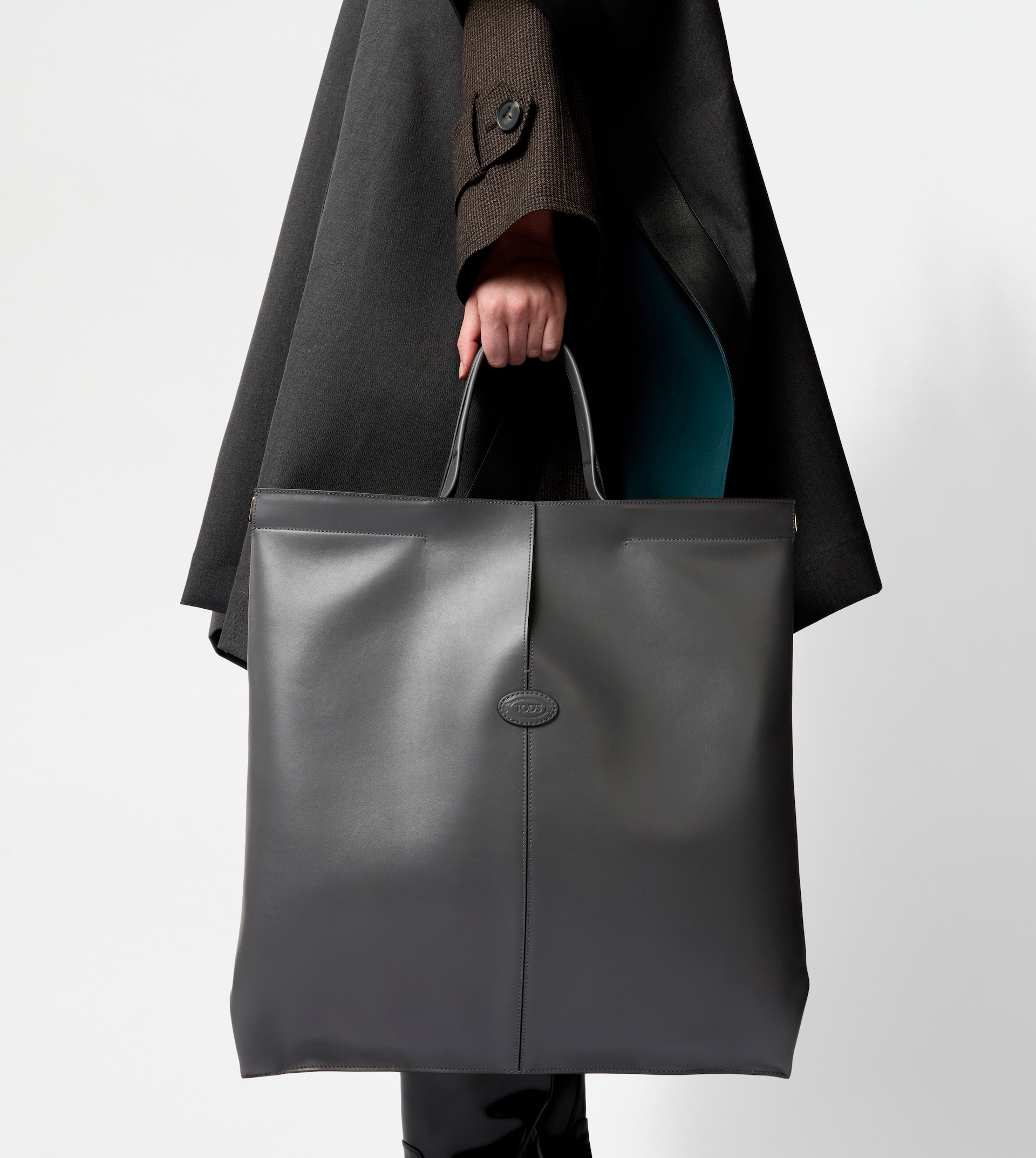 TOD'S DI BAG FOLIO IN LEATHER LARGE - GREY - 6