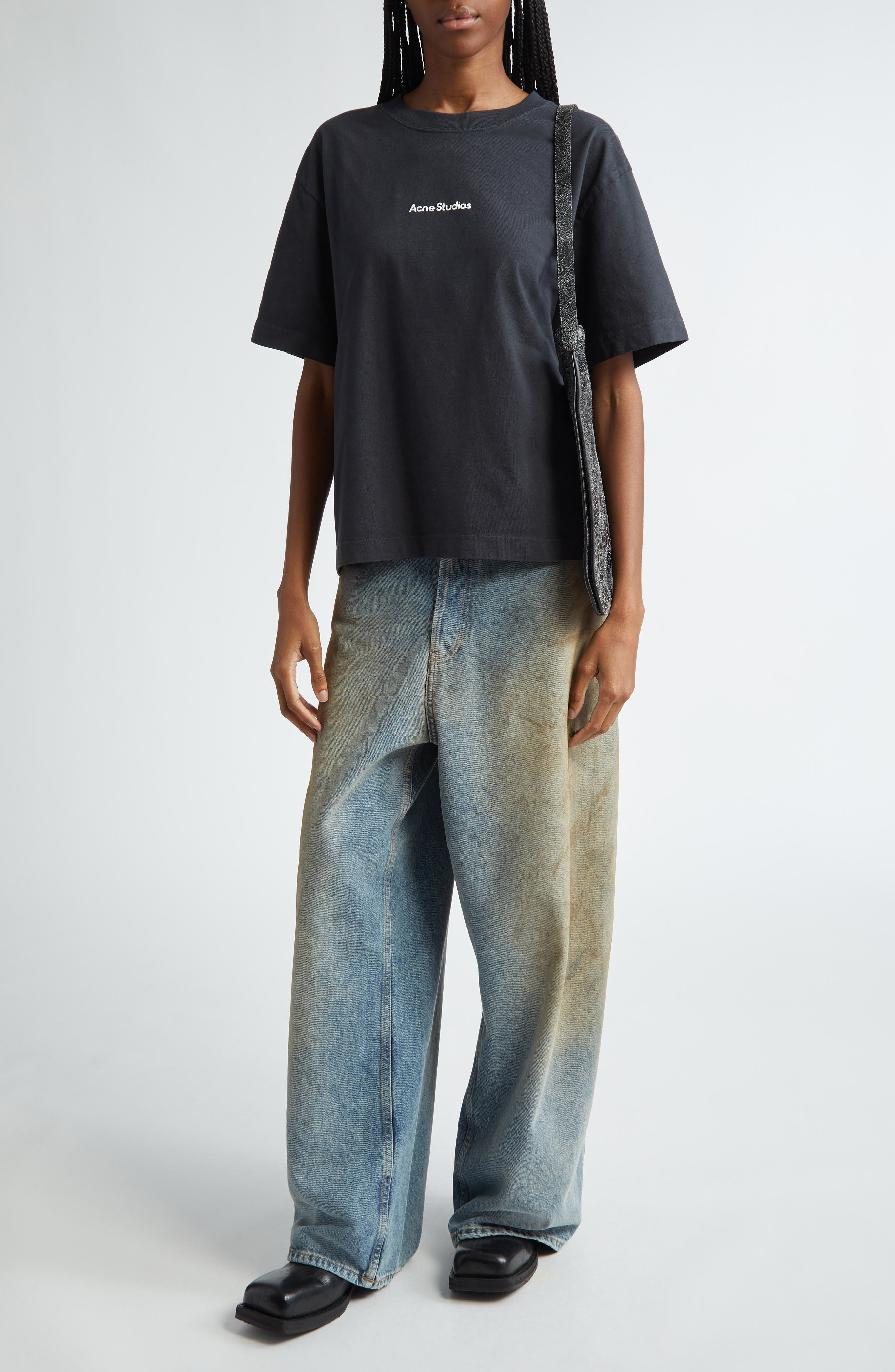 Acne Studios Edie U Stamp Logo Organic Cotton T-Shirt in Black at Nordstrom - 2