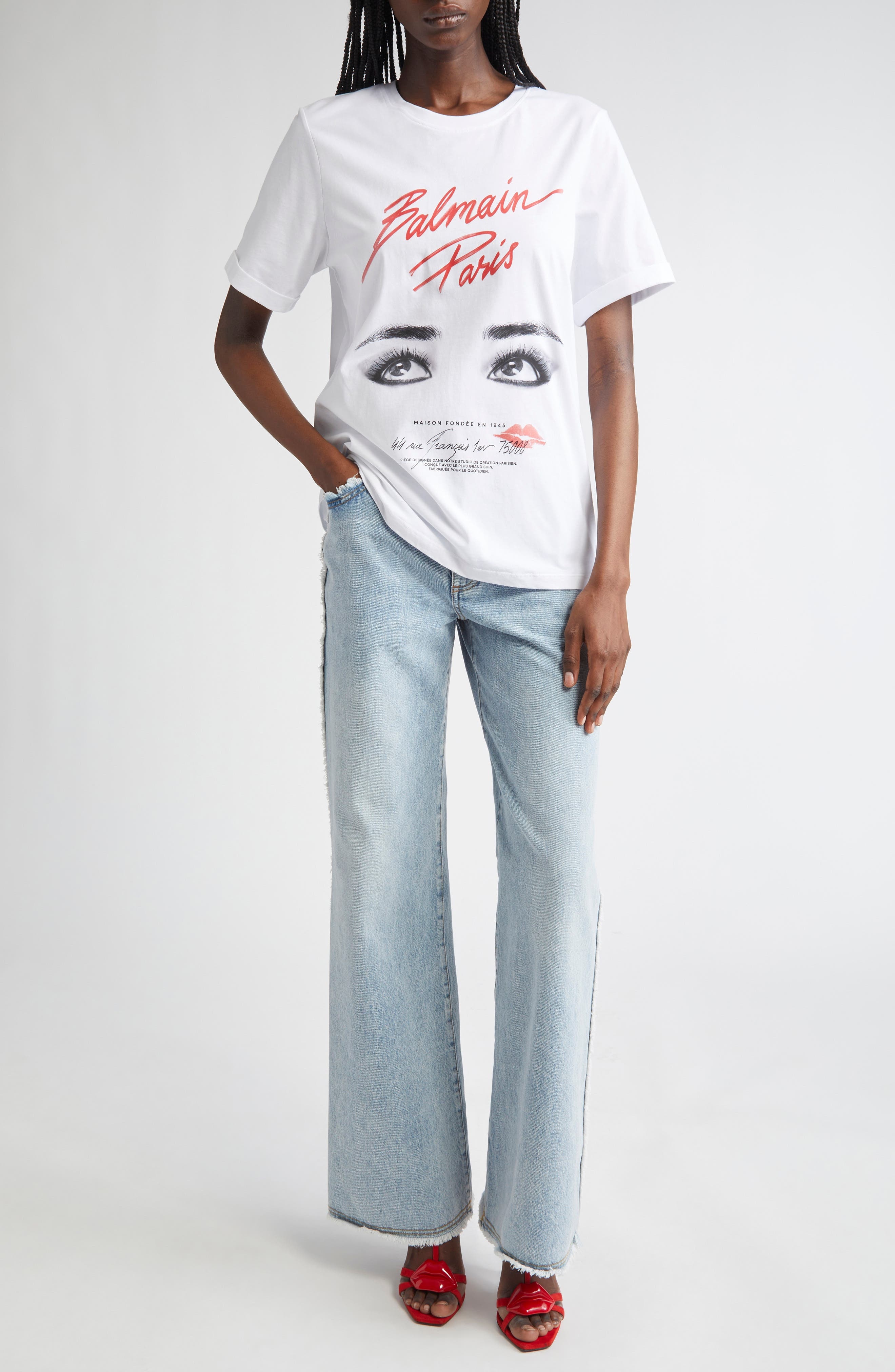 Balmain Raw Hem Straight Leg Jeans in Light Blue at Nordstrom - 2