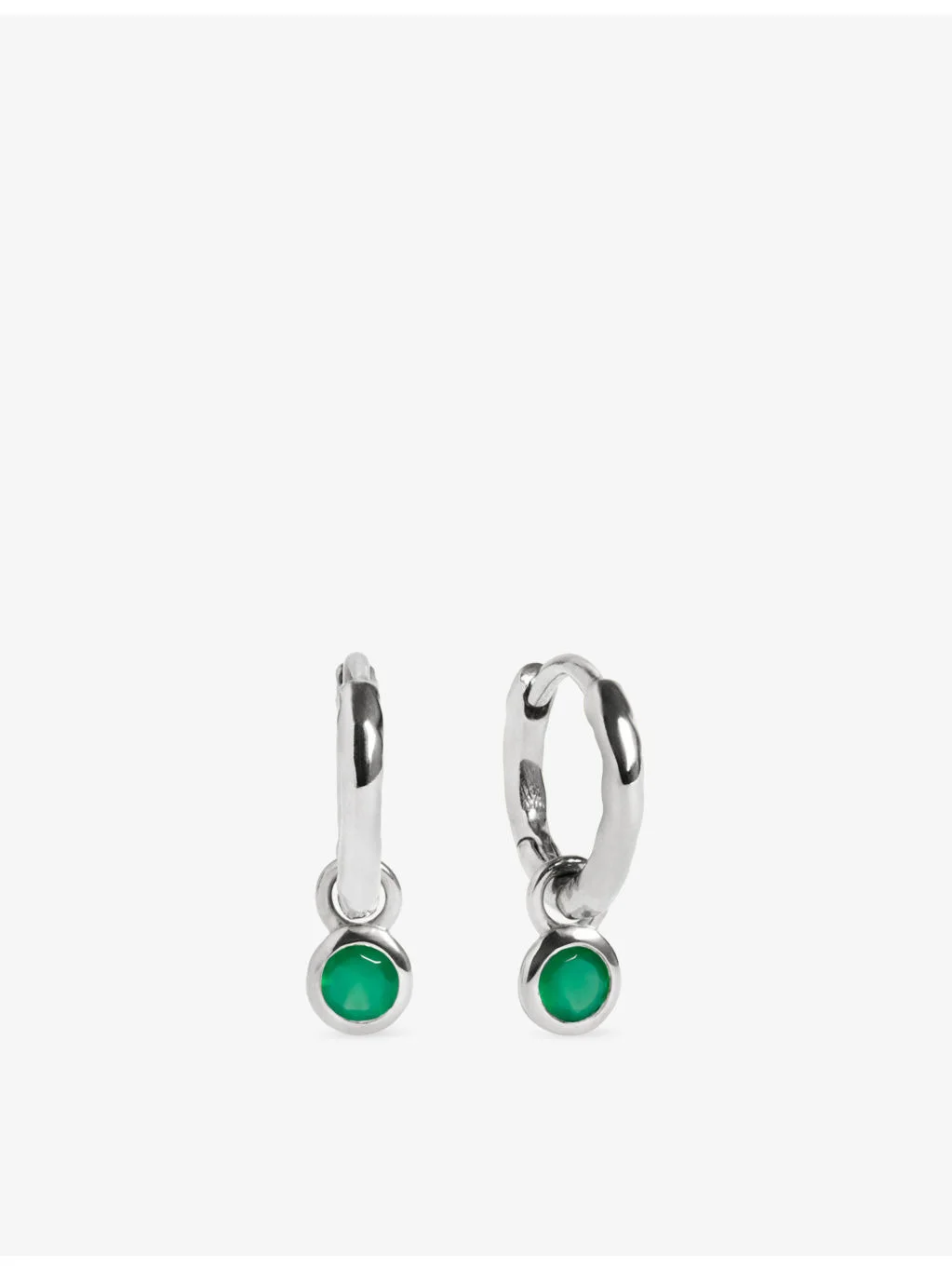 May Birthstone Sterling-Silver and Green Onyx Huggie Earrings - 1