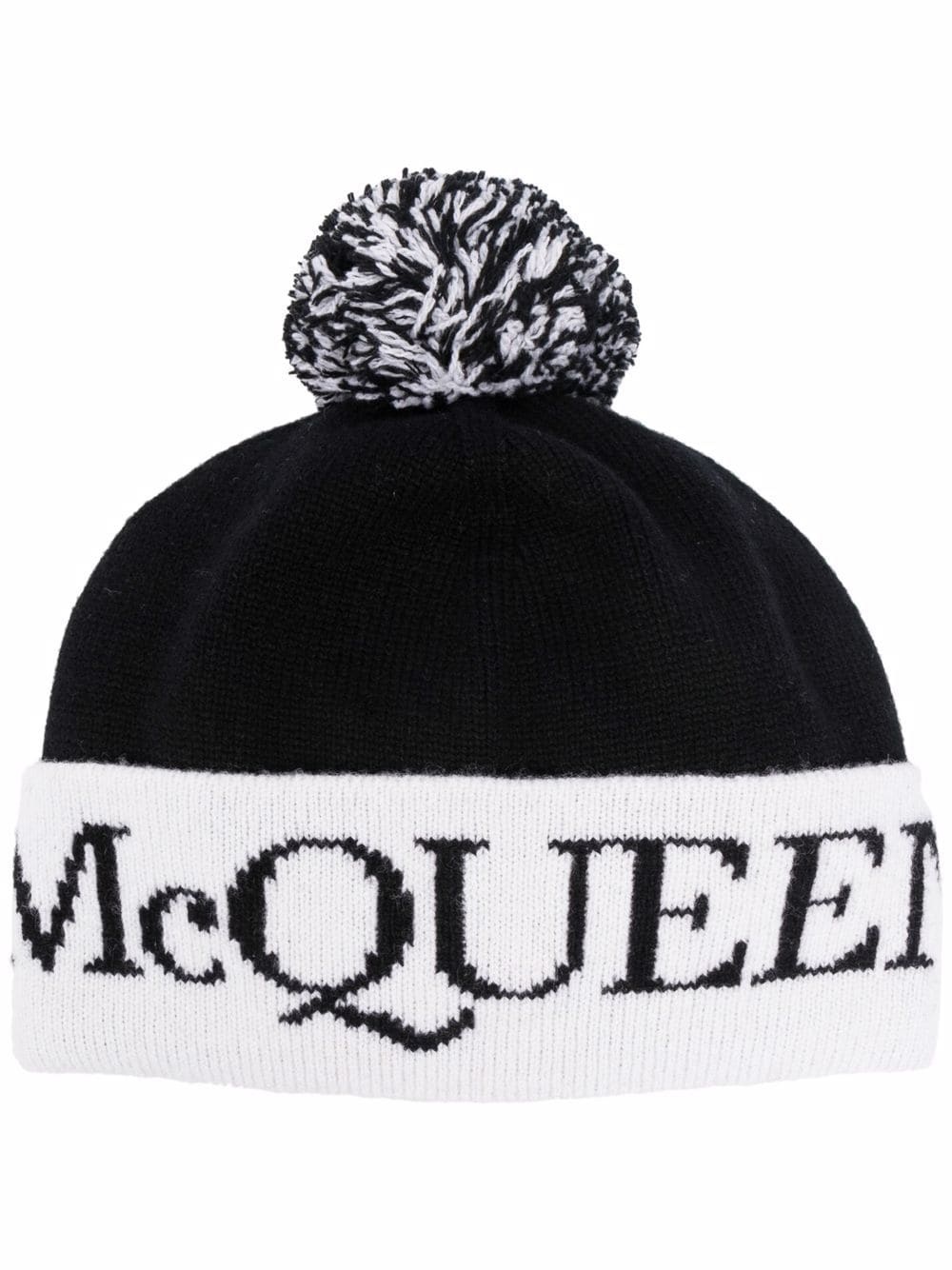 McQueen intarsia-knit logo wool beanie - 1