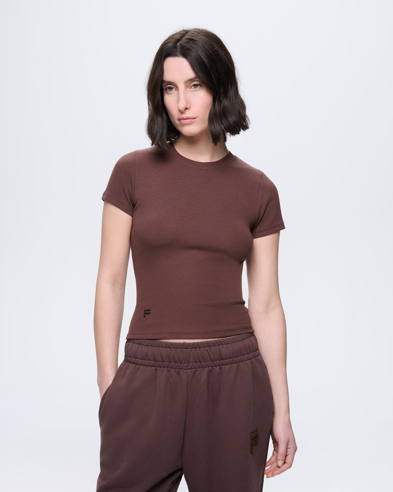 PANGAIA Womens Rib T-Shirt - Mahogany Brown outlook
