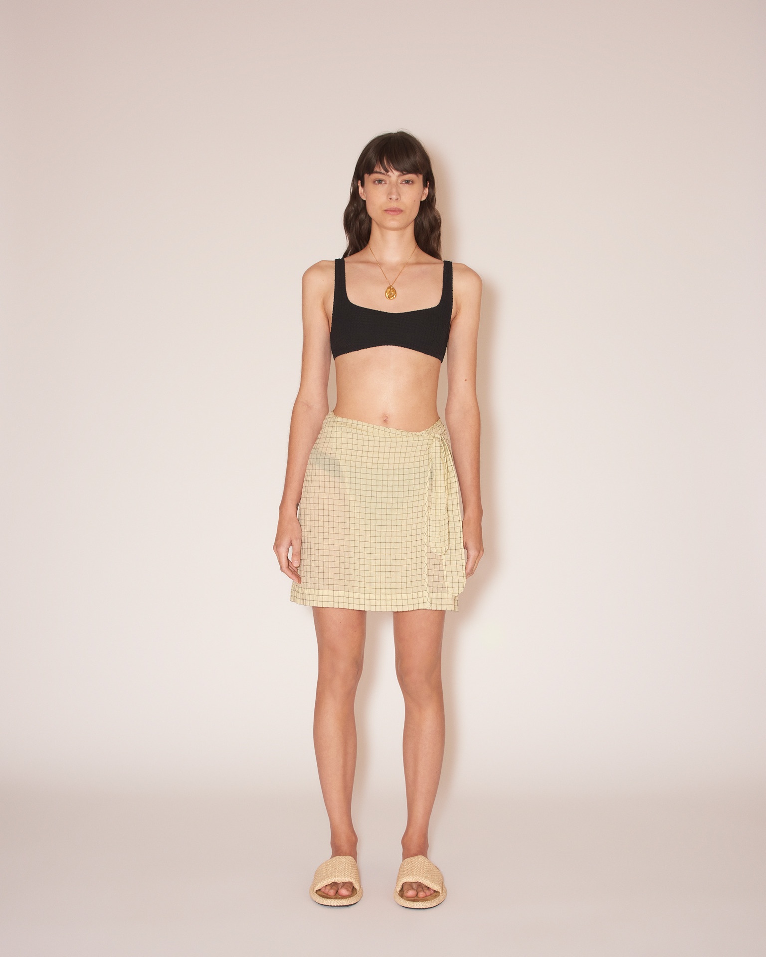 BONNI - Sheer check wrap skirt - Vanilla - 2