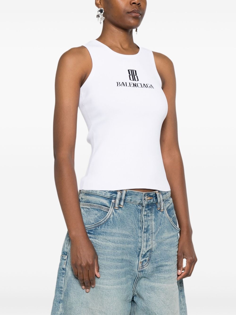 logo-intarsia sleeveless tank top - 3
