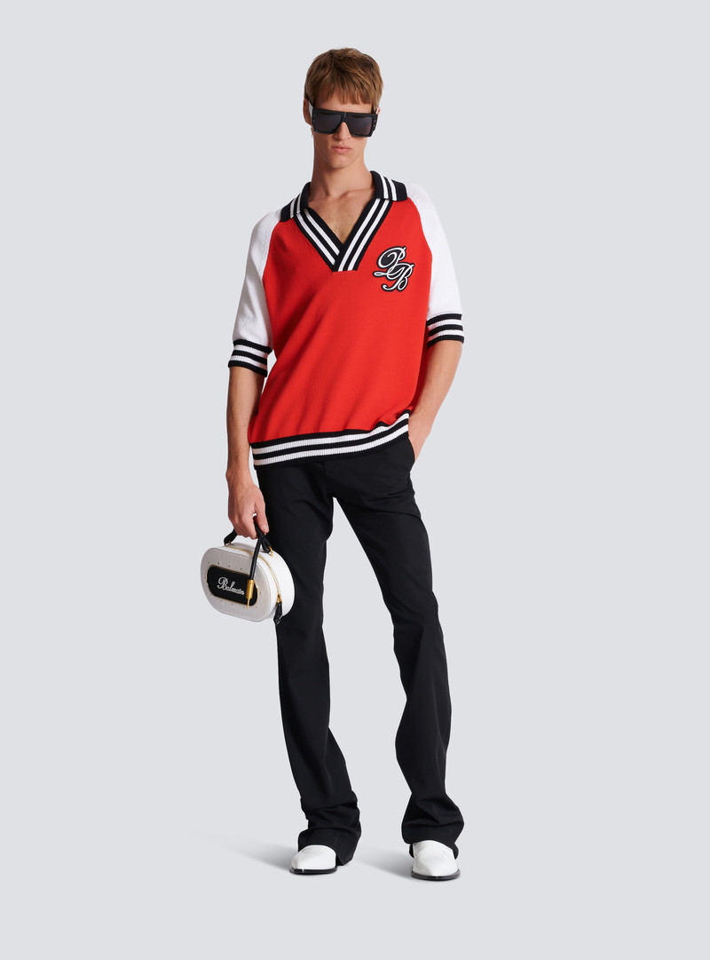 Balmain College Baseball PB Signature knit polo shirt outlook