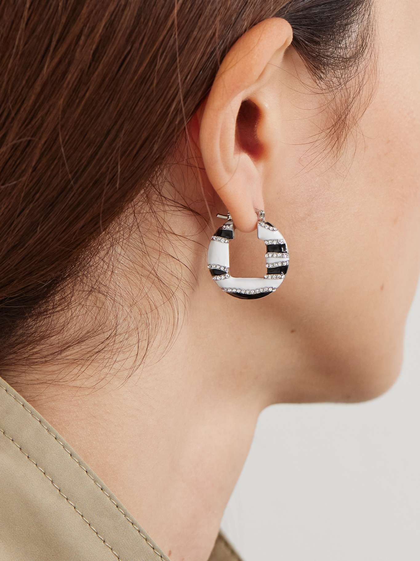 Rond Carré silver-tone, enamel and crystal hoop earrings White - 4