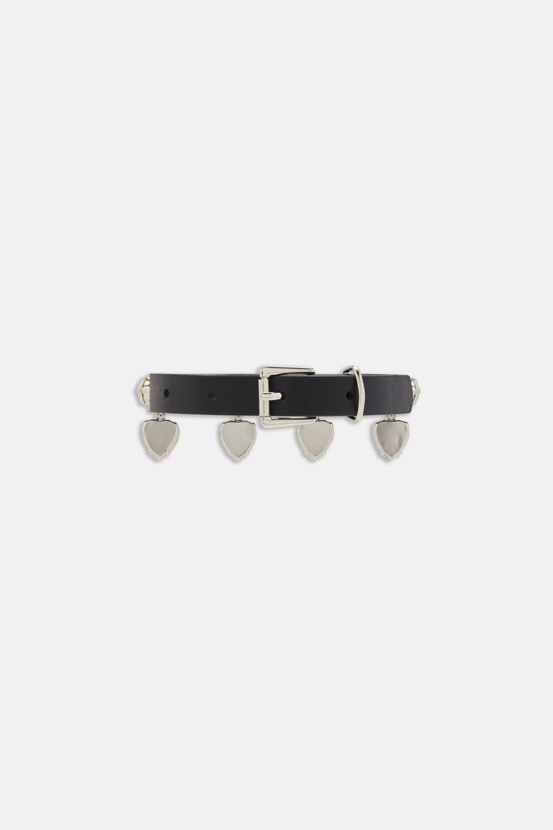 Alessandra Rich LEATHER CHOKER WITH PENDANT HEARTS outlook