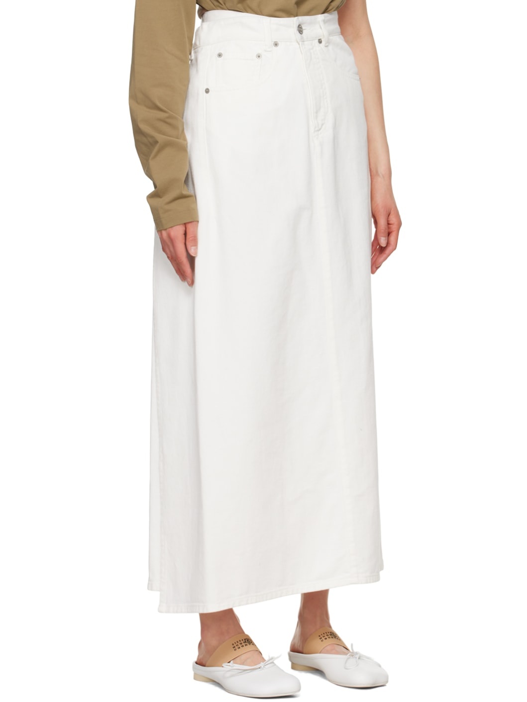 White 5-Pocket Denim Maxi Skirt - 2