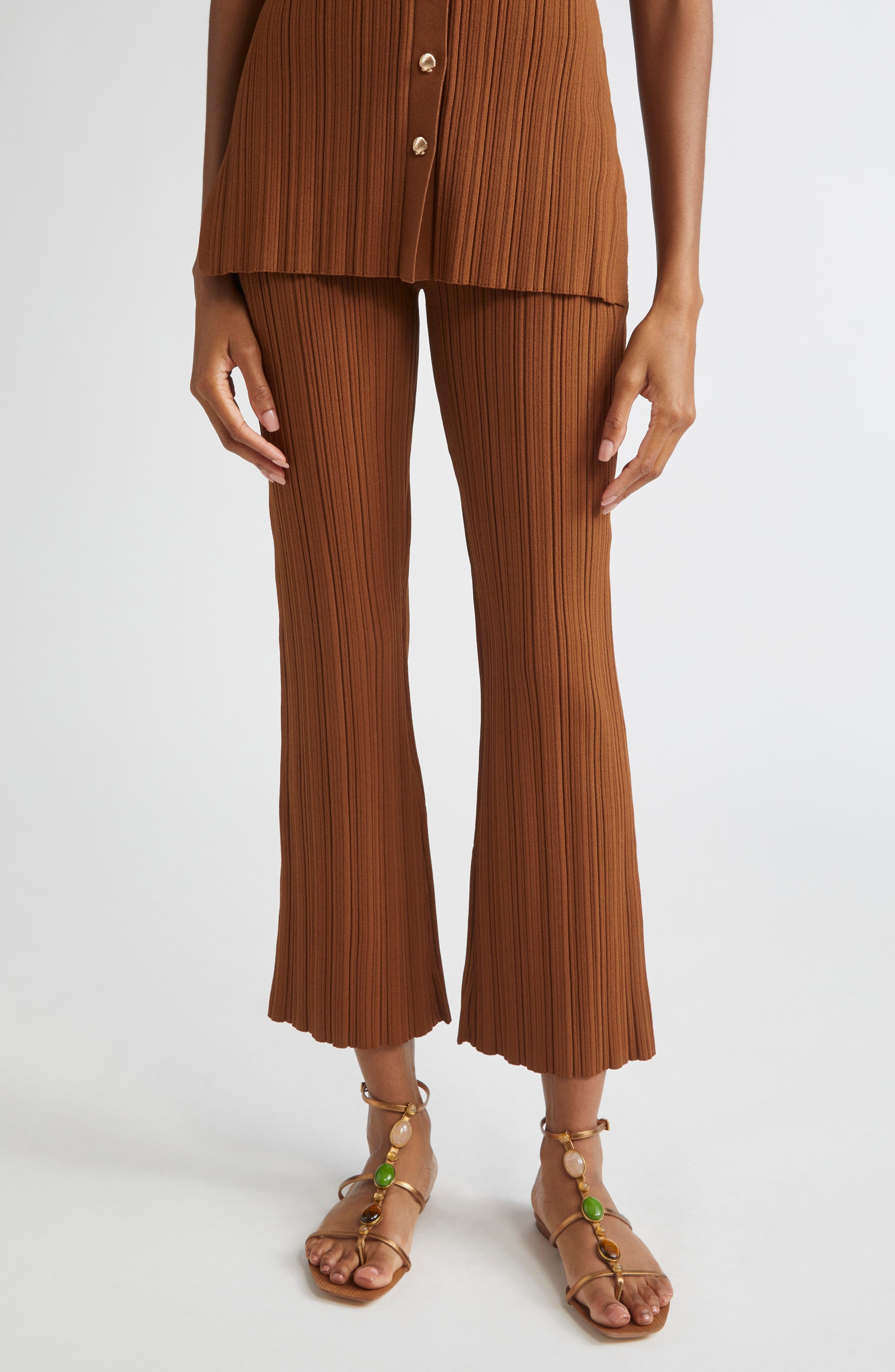 Veronica Beard Massaro Variegated Rib Crop Pants in Dark Whisky at Nordstrom - 2