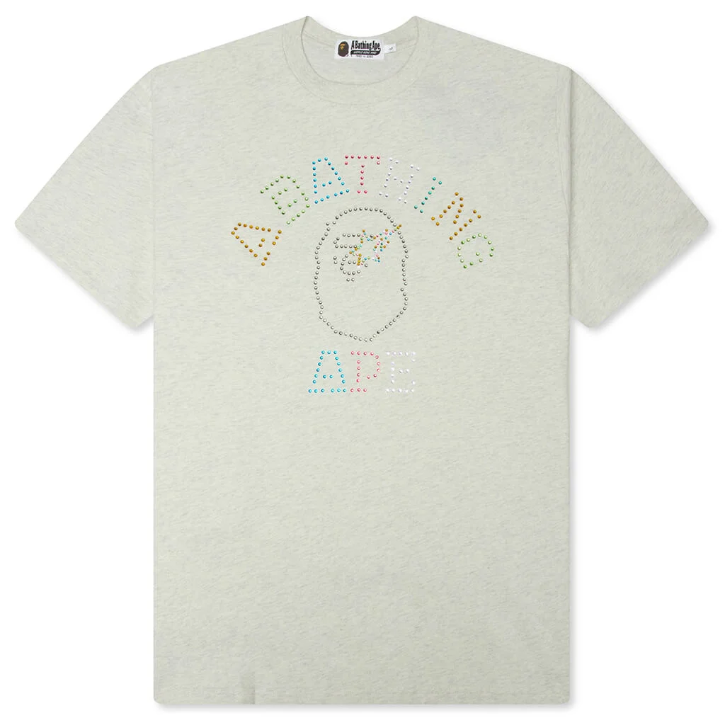 RHINESTONE COLLEGE RELAXED FIT TEE - GRAY - 1