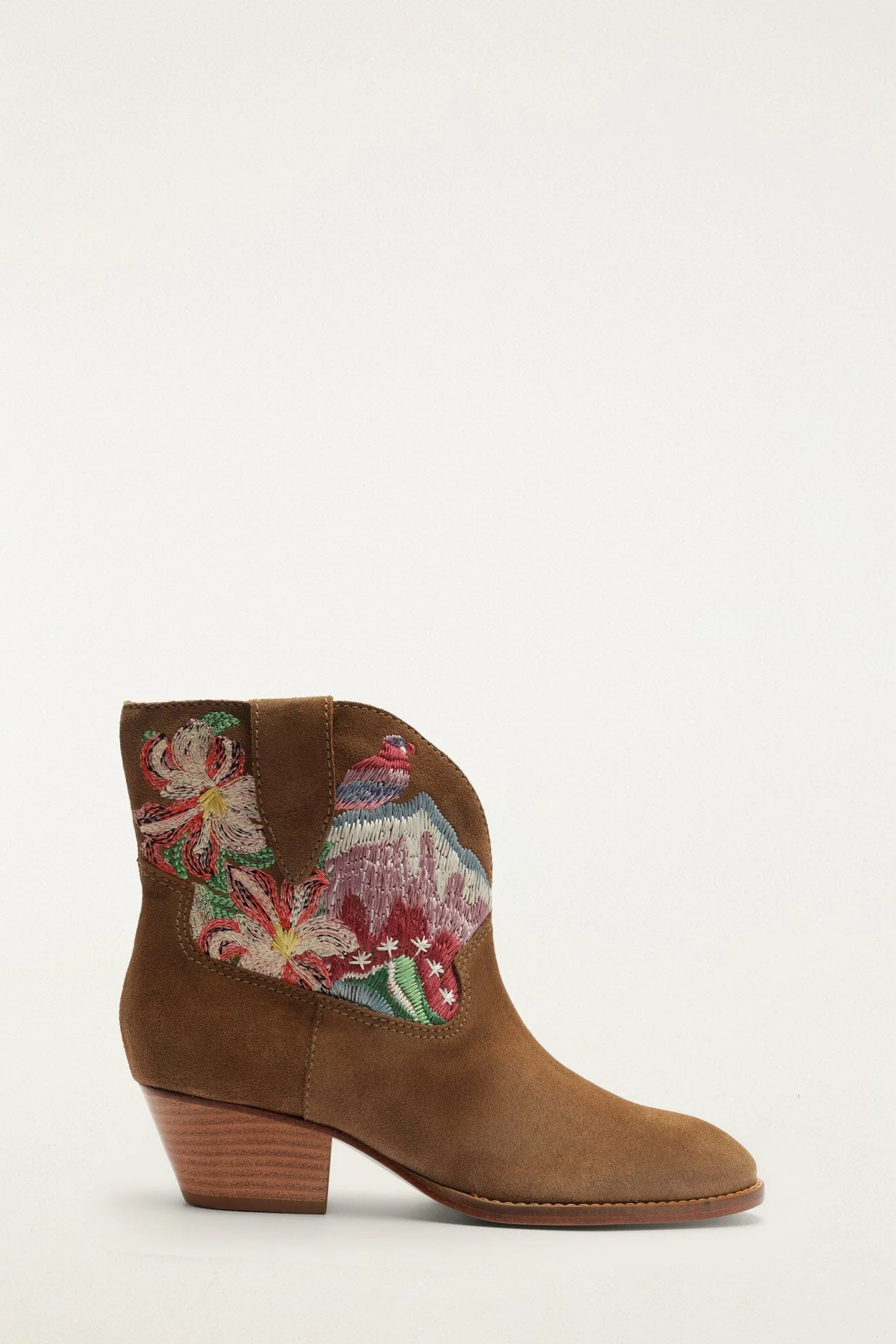 Brown Suede Embroidered Bootie - 1