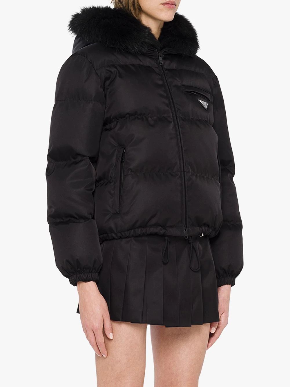 padded parka jacket with enamel triangle logo - 3