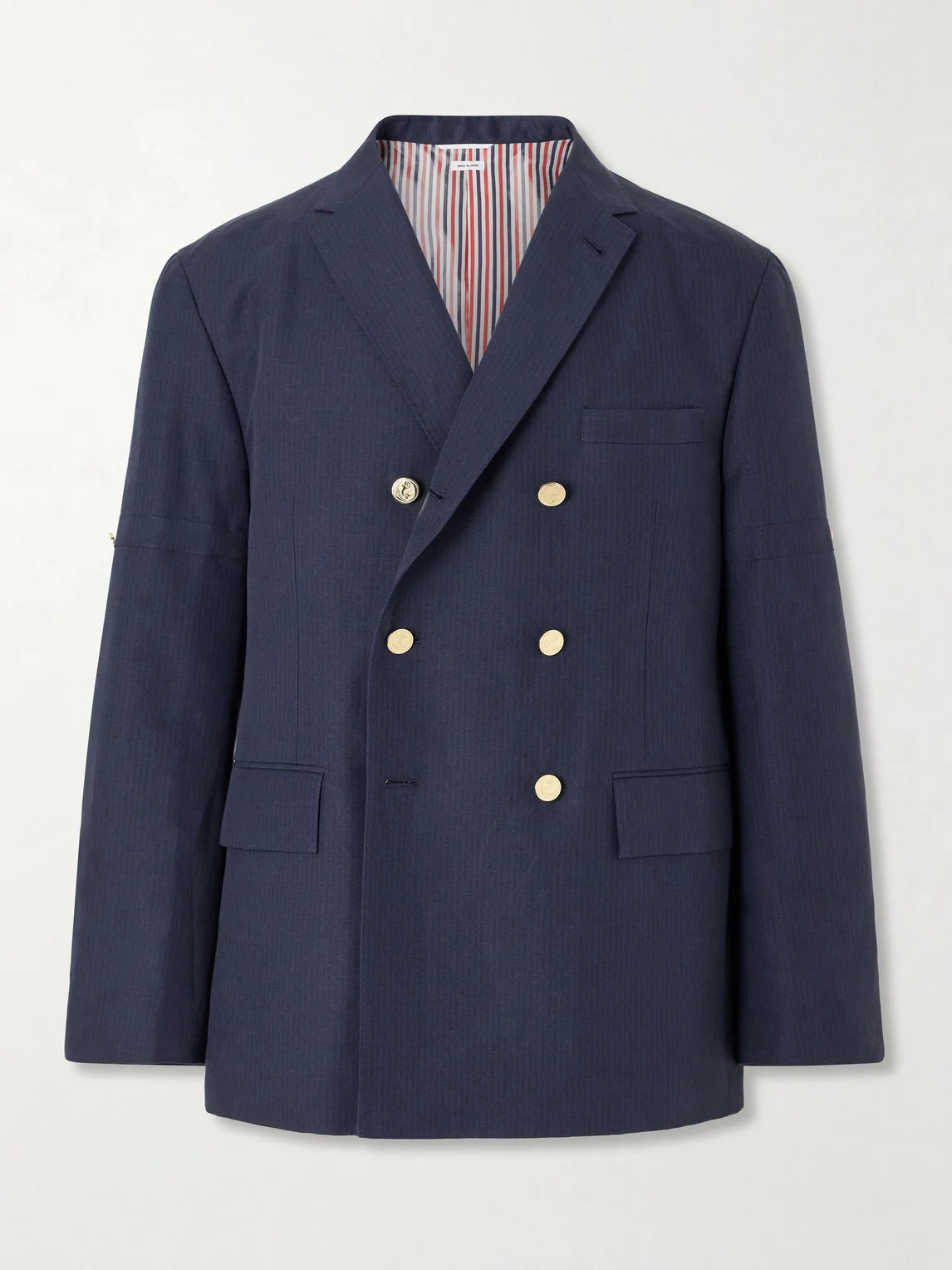 Double-Breasted Striped Cotton and Linen-Blend Blazer - 1