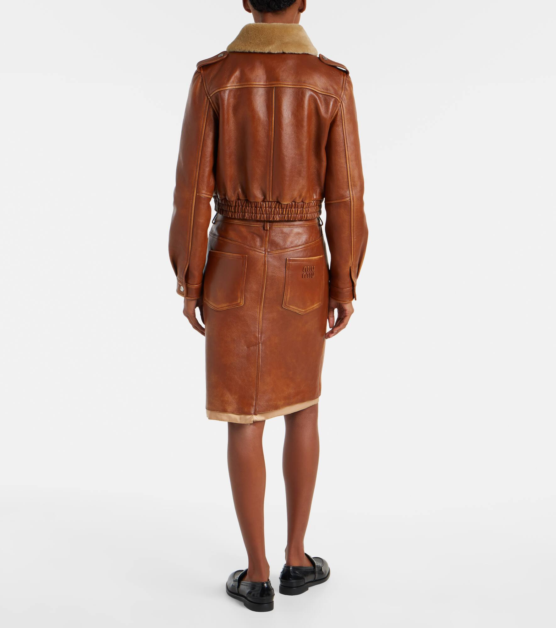 Shearling-trimmed leather jacket - 3