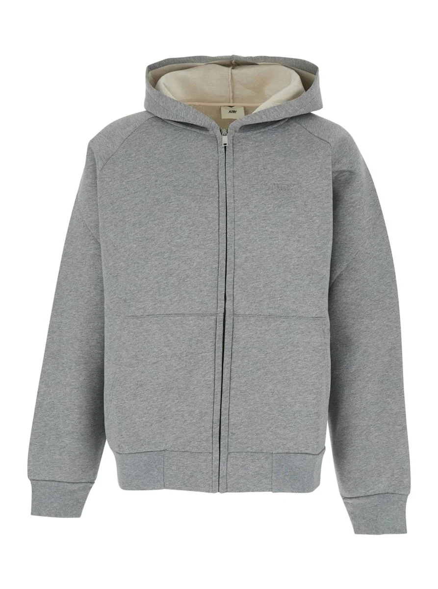Autry Grey Hoodie With Dropped Shoulders In Neoprene Man - 1