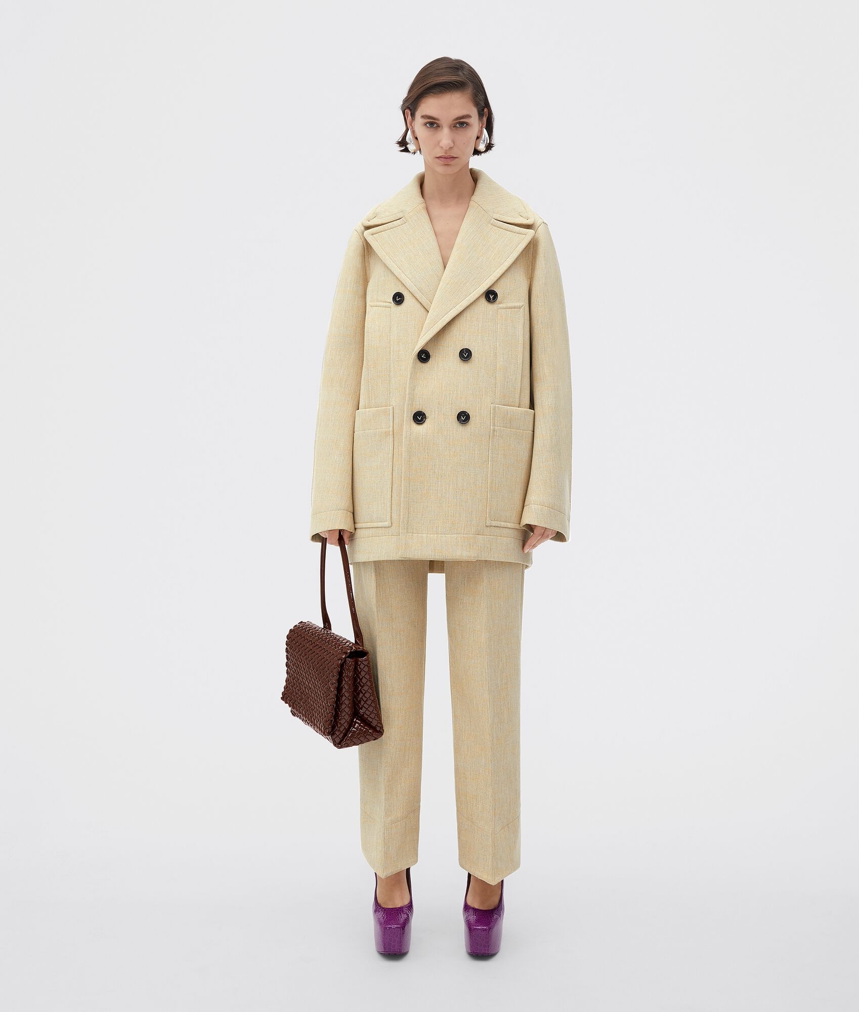 Curved Shape Double Wool Coat - 4