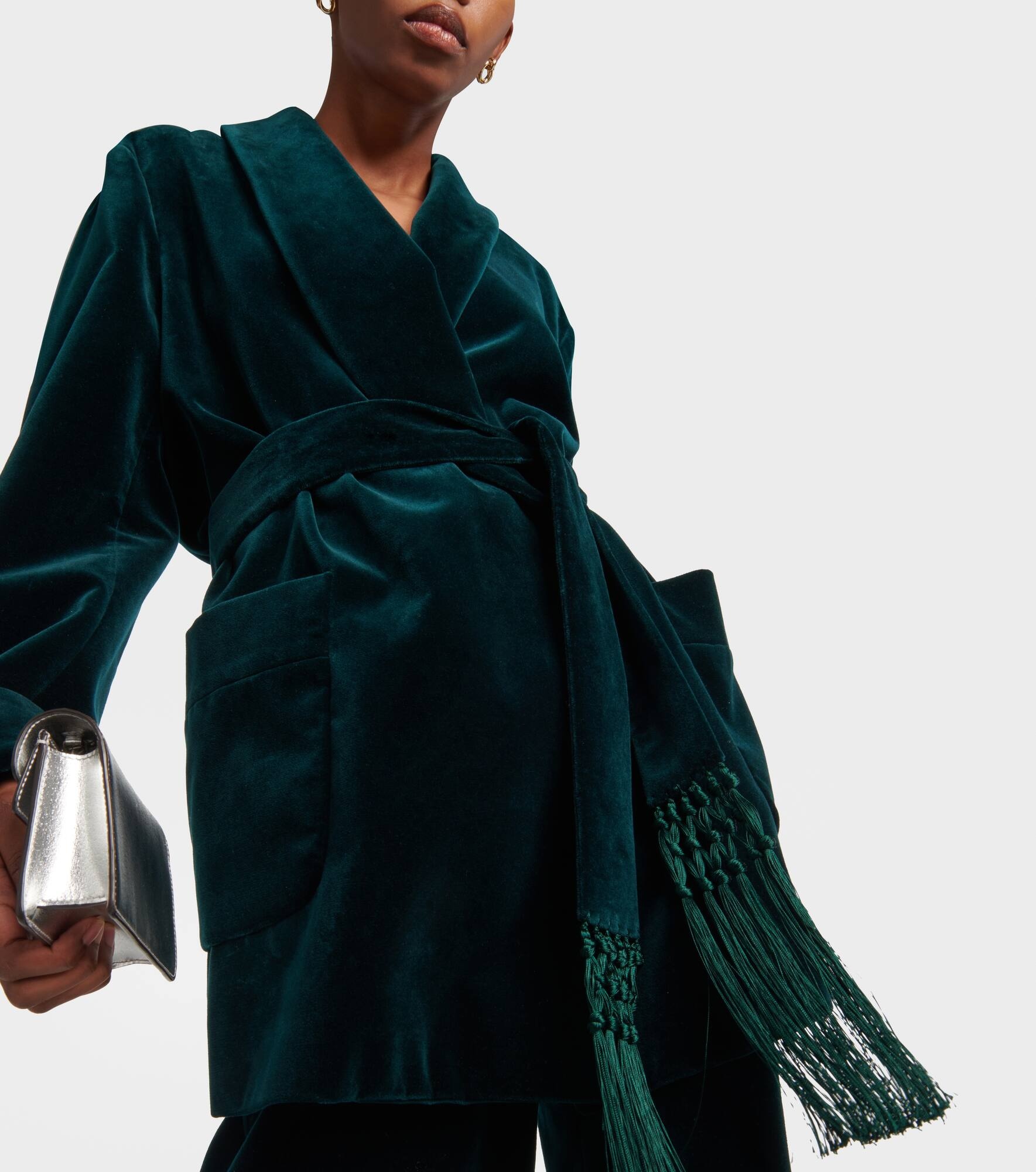 Cotton velvet wrap coat - 6