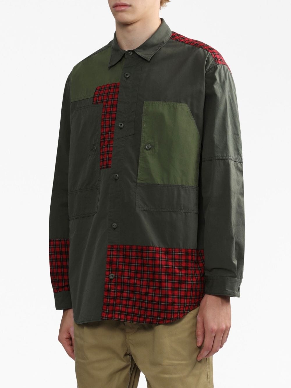 panelled button-up cotton shirt - 3