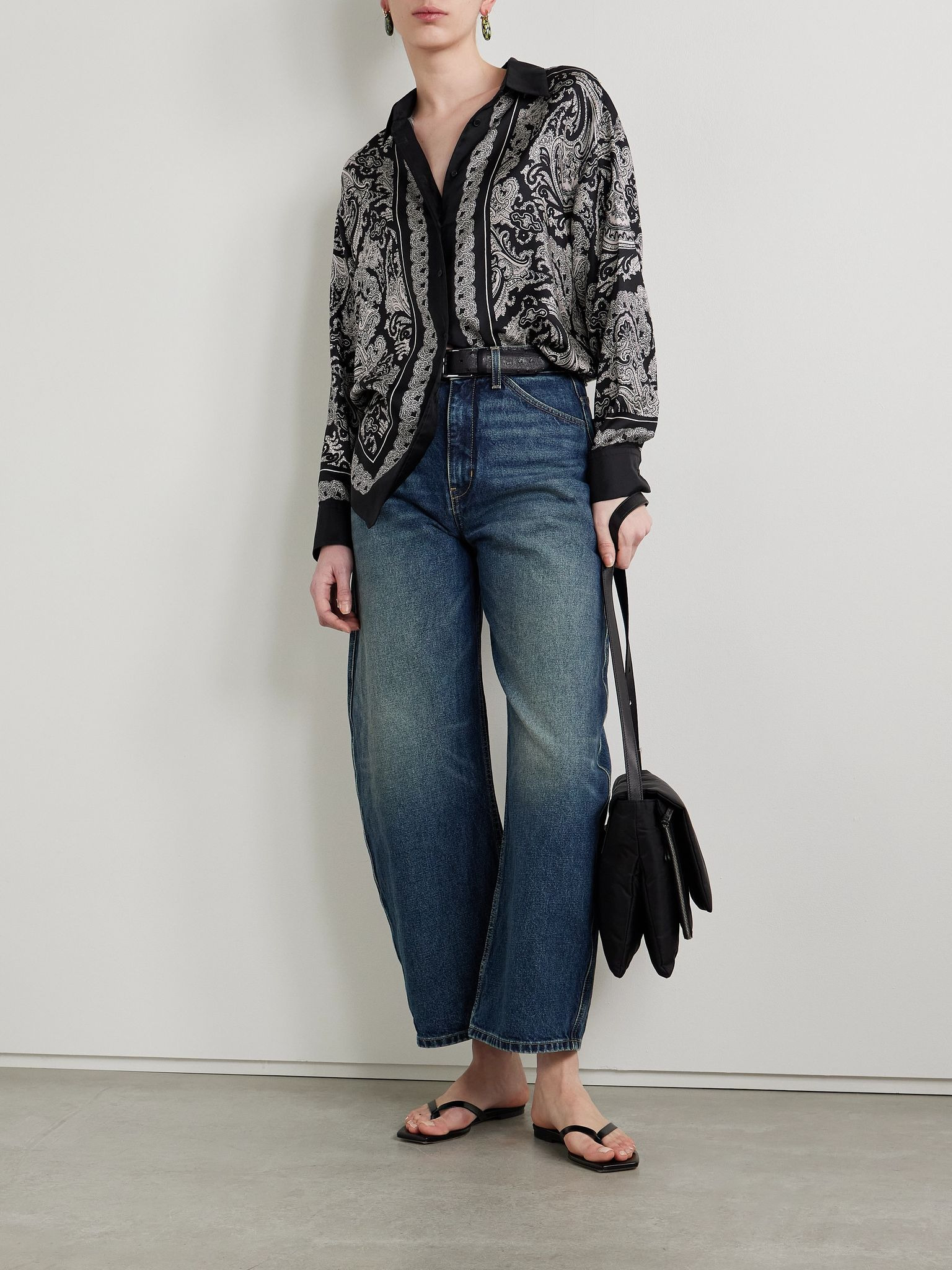 Alfie bandana-print silk-twill shirt Black - 2