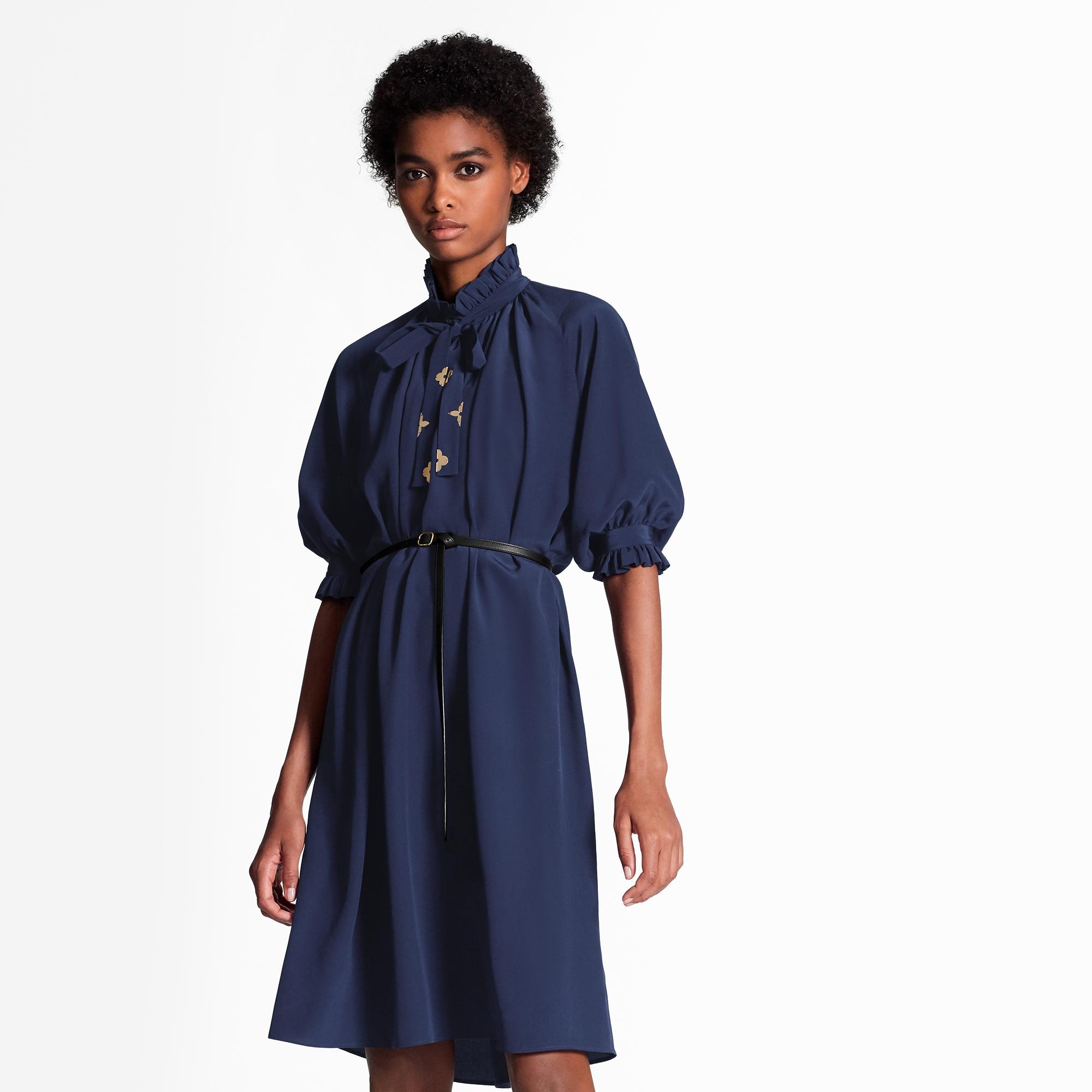 Belted Dress With Puffy Sleeves - 4