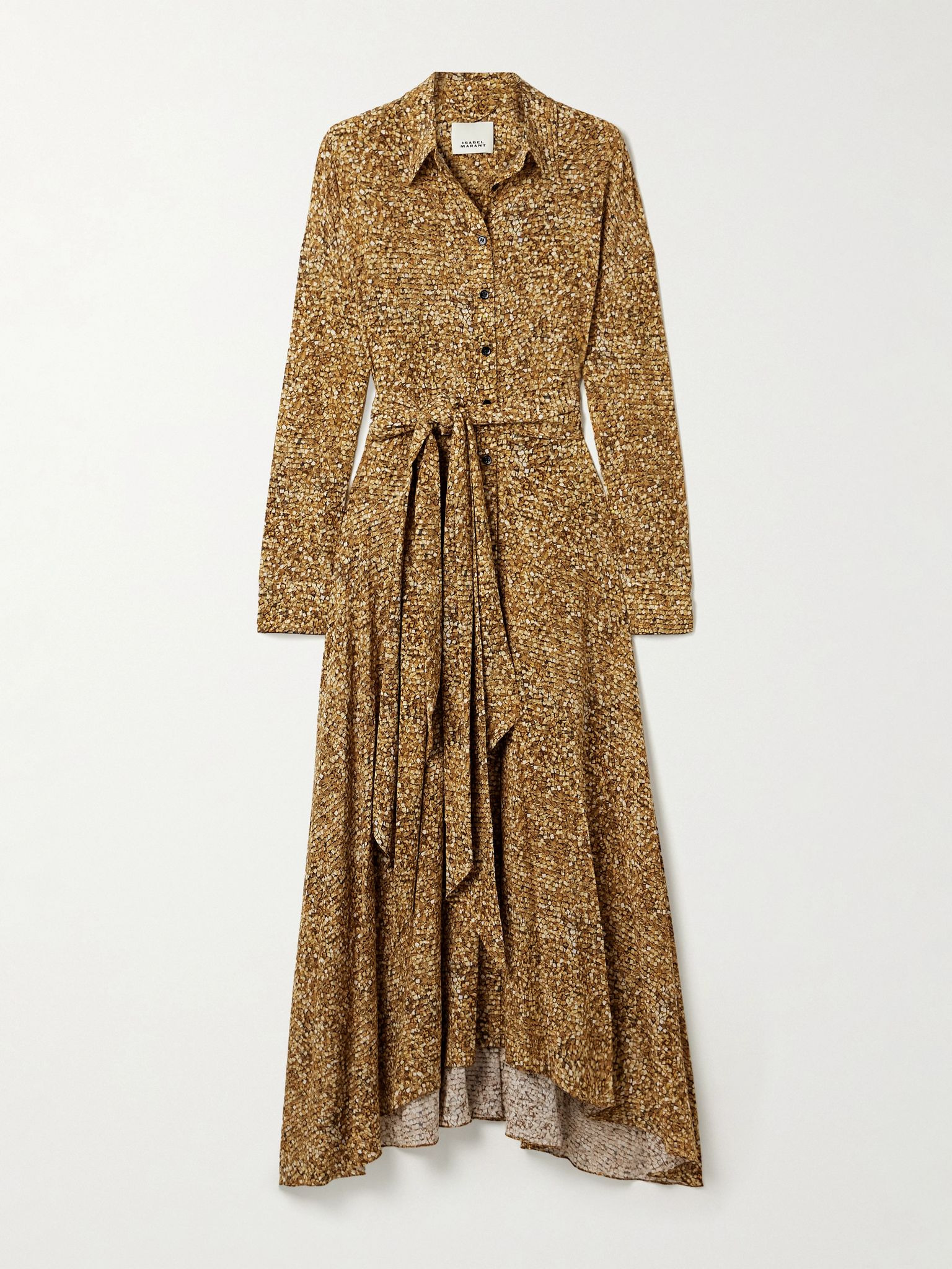 Samantha asymmetric printed stretch-silk crepe de chine shirt dress Brown - 1