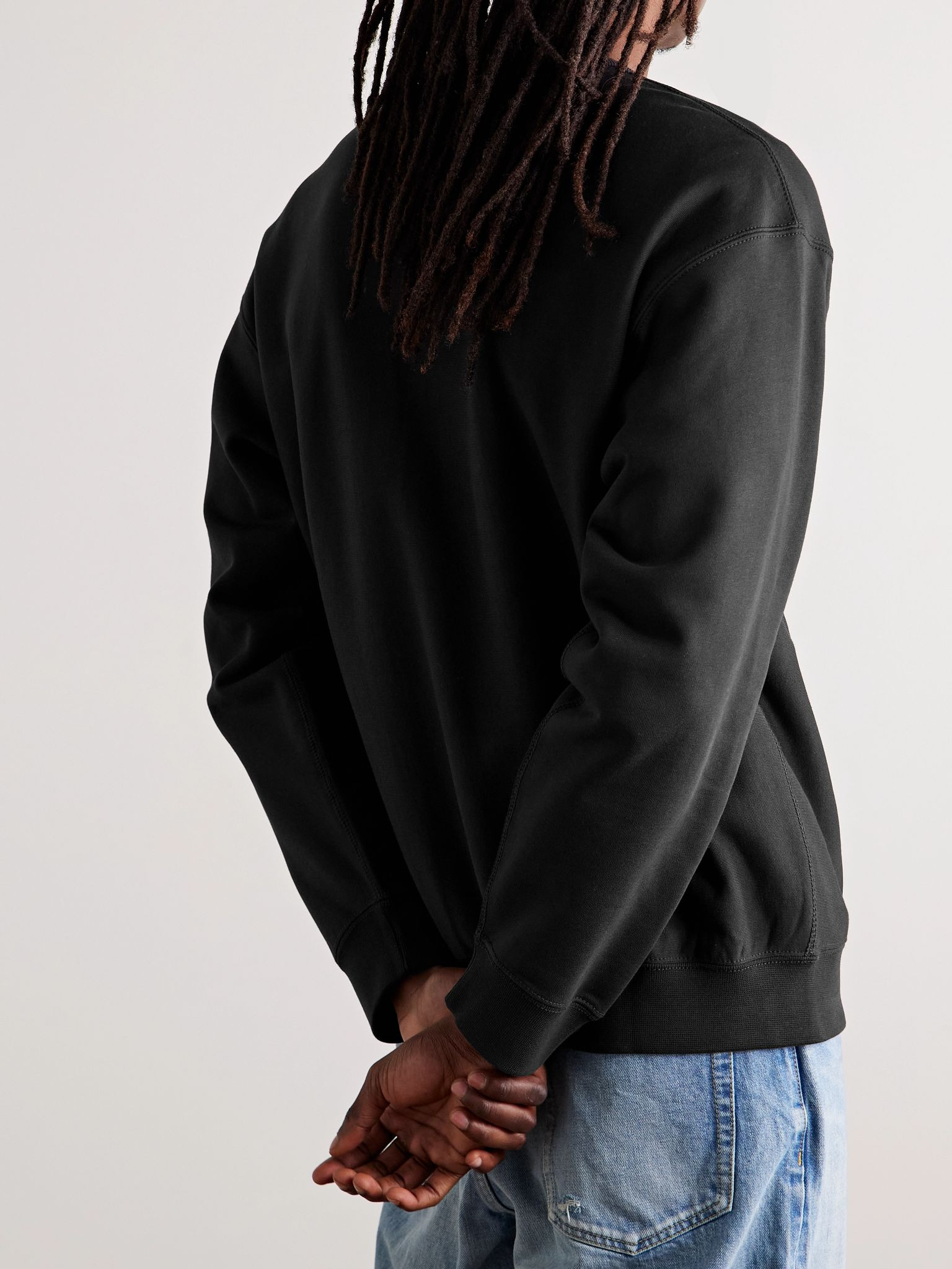 Solo Swoosh Oversized Logo-Embroidered Cotton-Blend Jersey Sweatshirt Black - 3