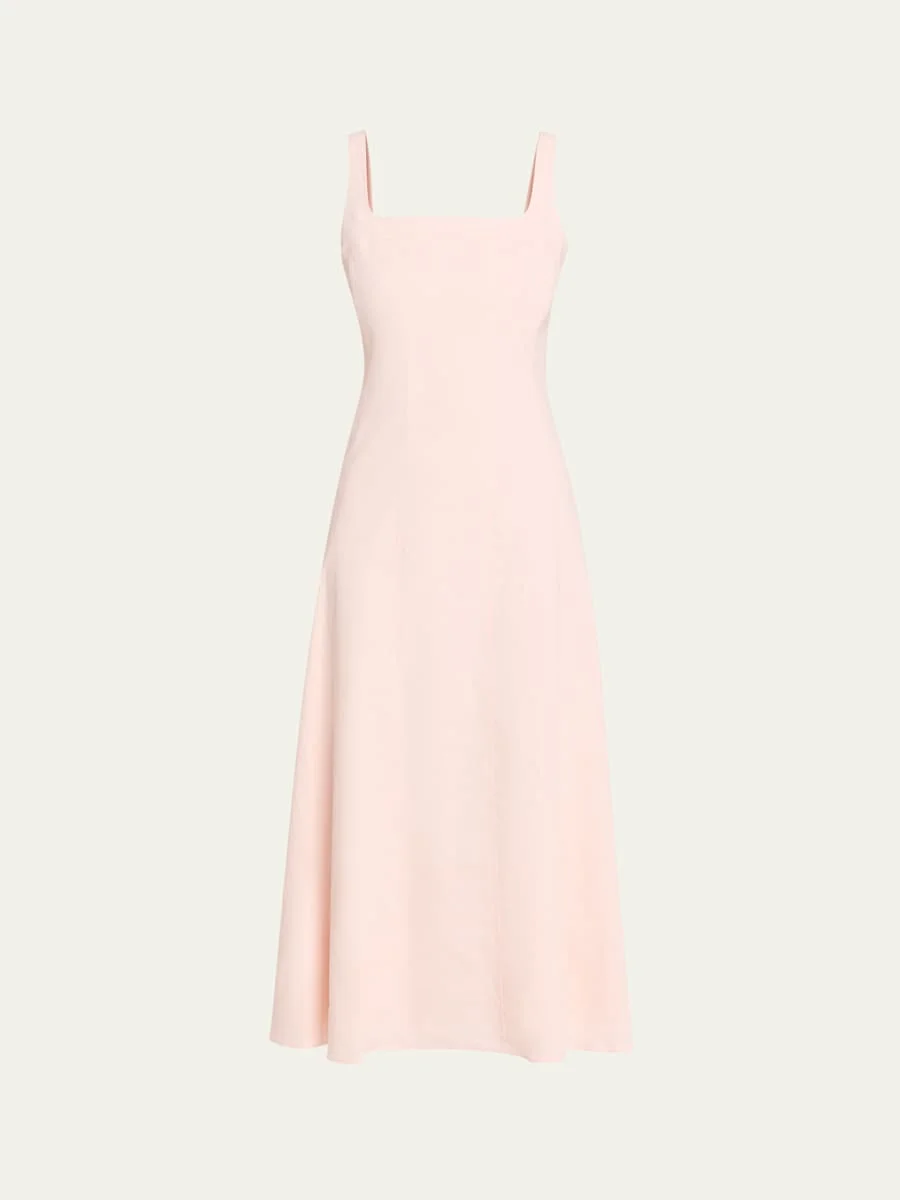 Sleeveless Square-Neck Seamed Midi Dress - 1