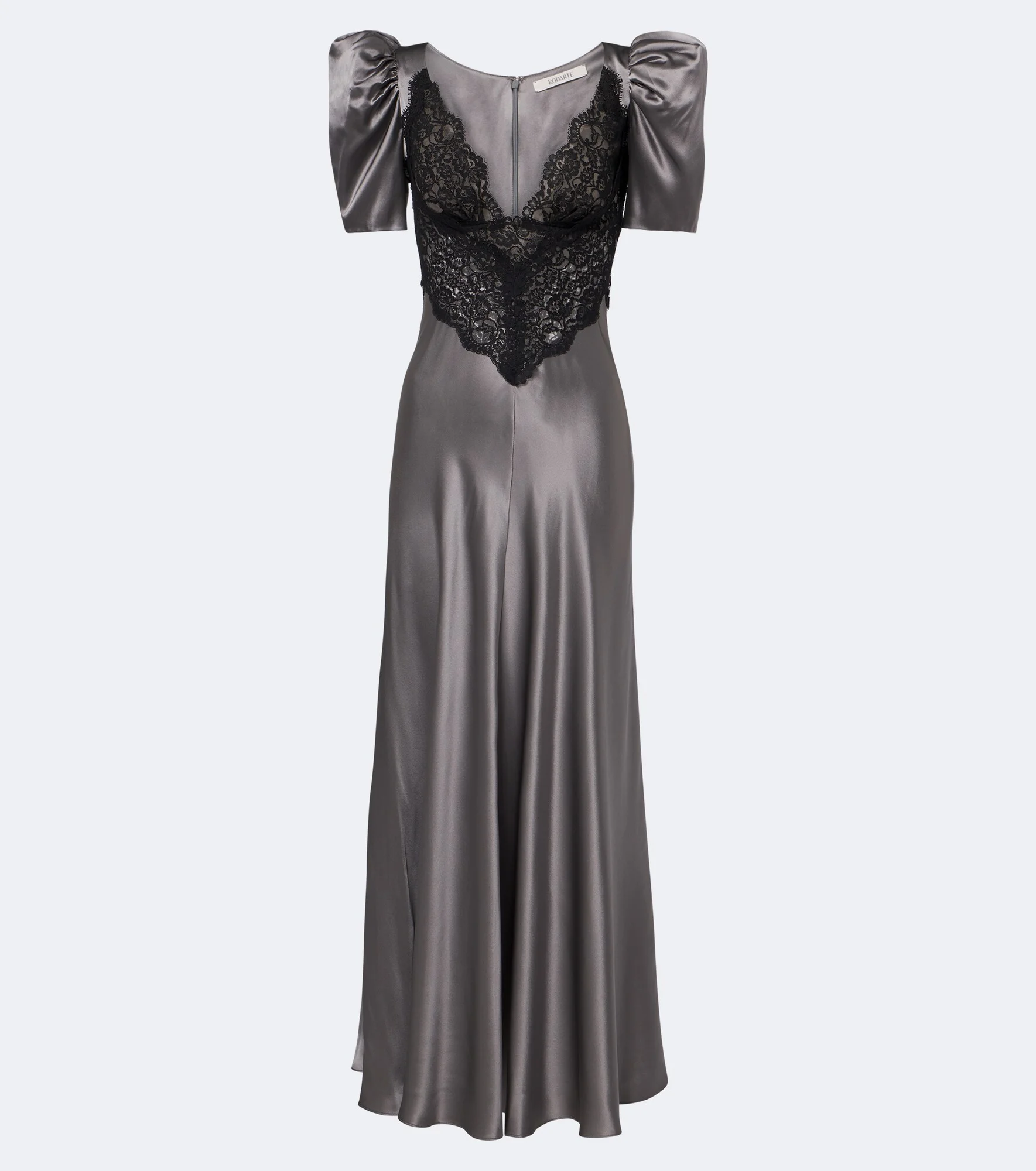 Lace-trimmed silk satin gown - 1