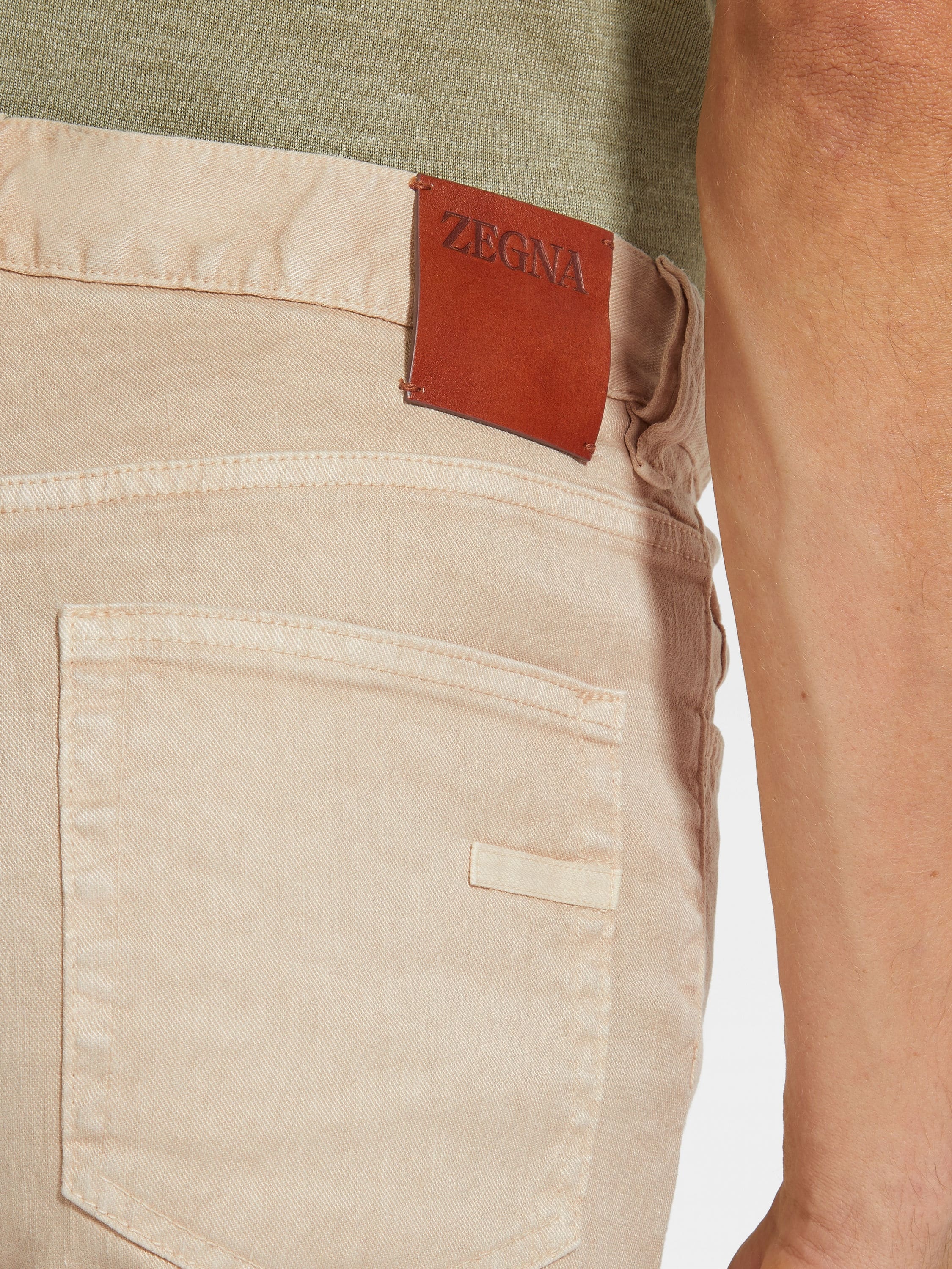 LIGHT BEIGE STRETCH LINEN AND COTTON ROCCIA JEANS - 2