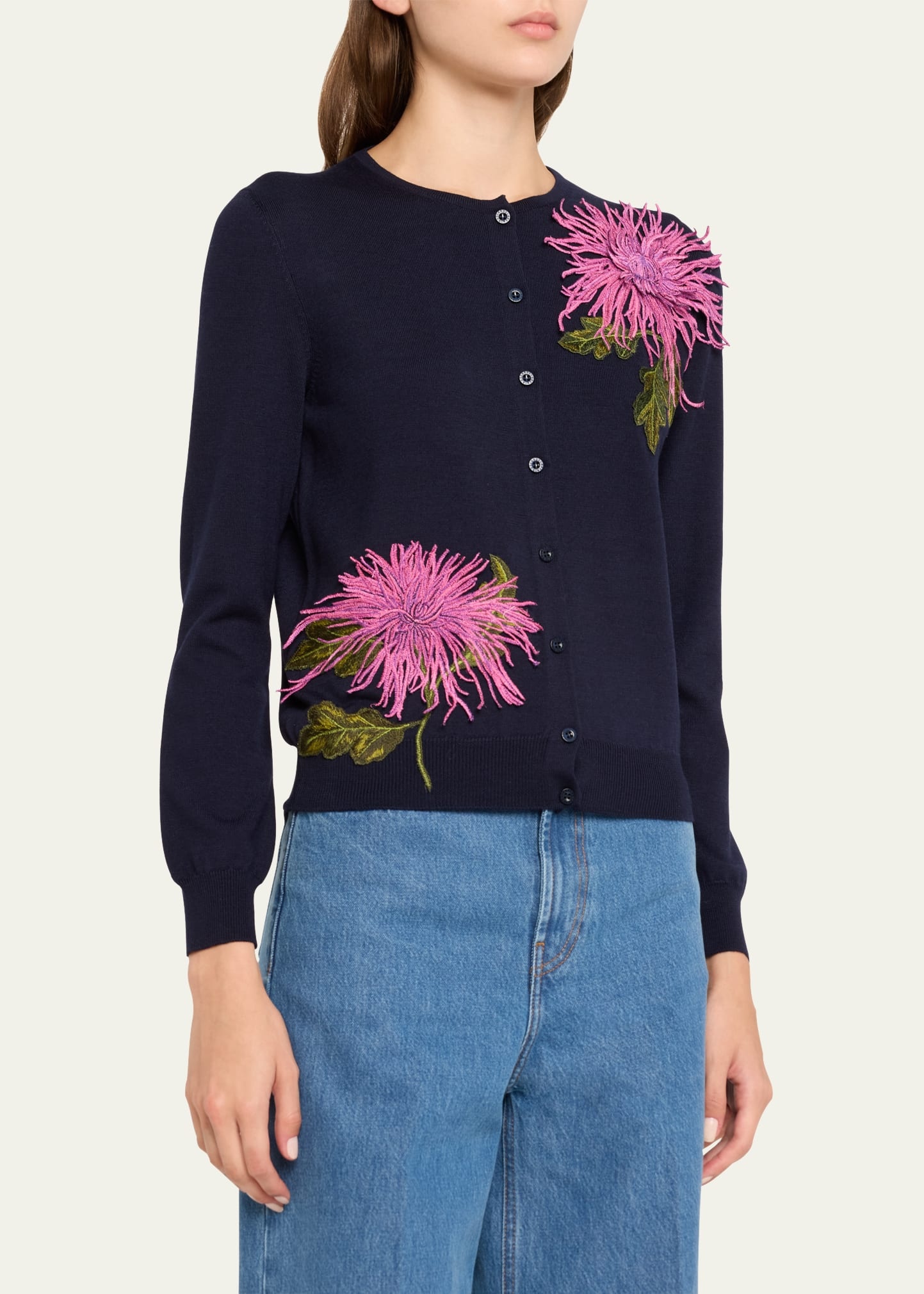 Floral Embroidered Wool Cardigan - 4