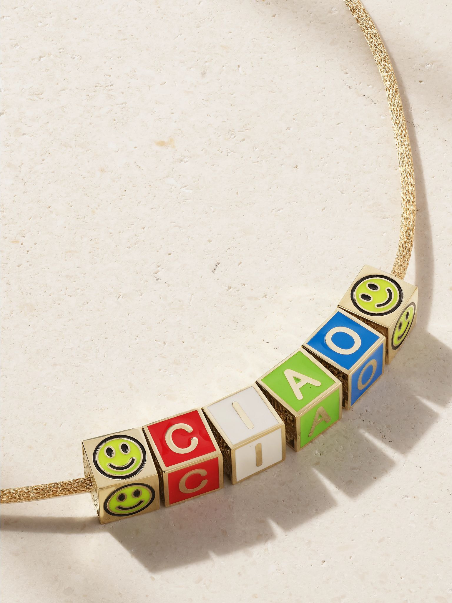 Ciao 14-karat gold and enamel necklace Gold - 4
