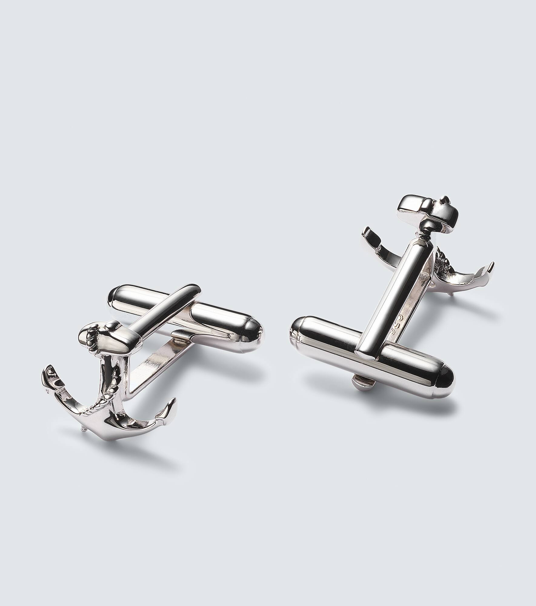 Anchor rhodium-plated sterling silver cufflinks - 3