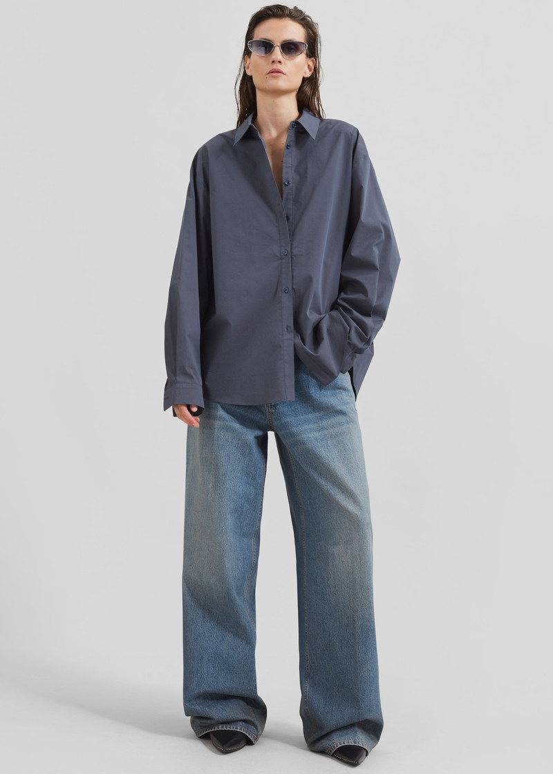 Kae Back Slit Button Up Shirt - Charcoal 1