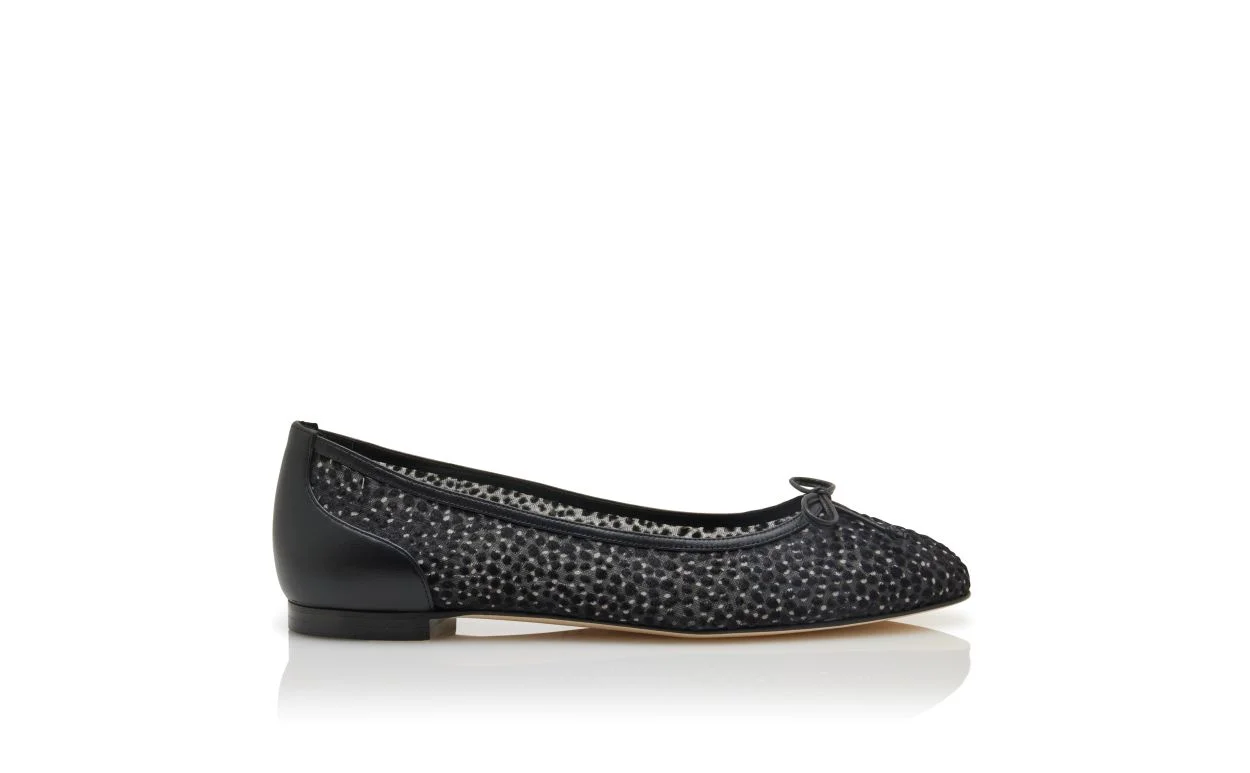 Black Flocked Tulle Ballerina Flats - 1