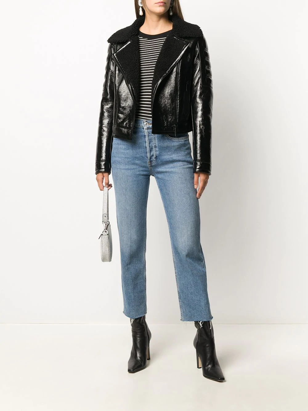 shearling-trimmed moto jacket - 2