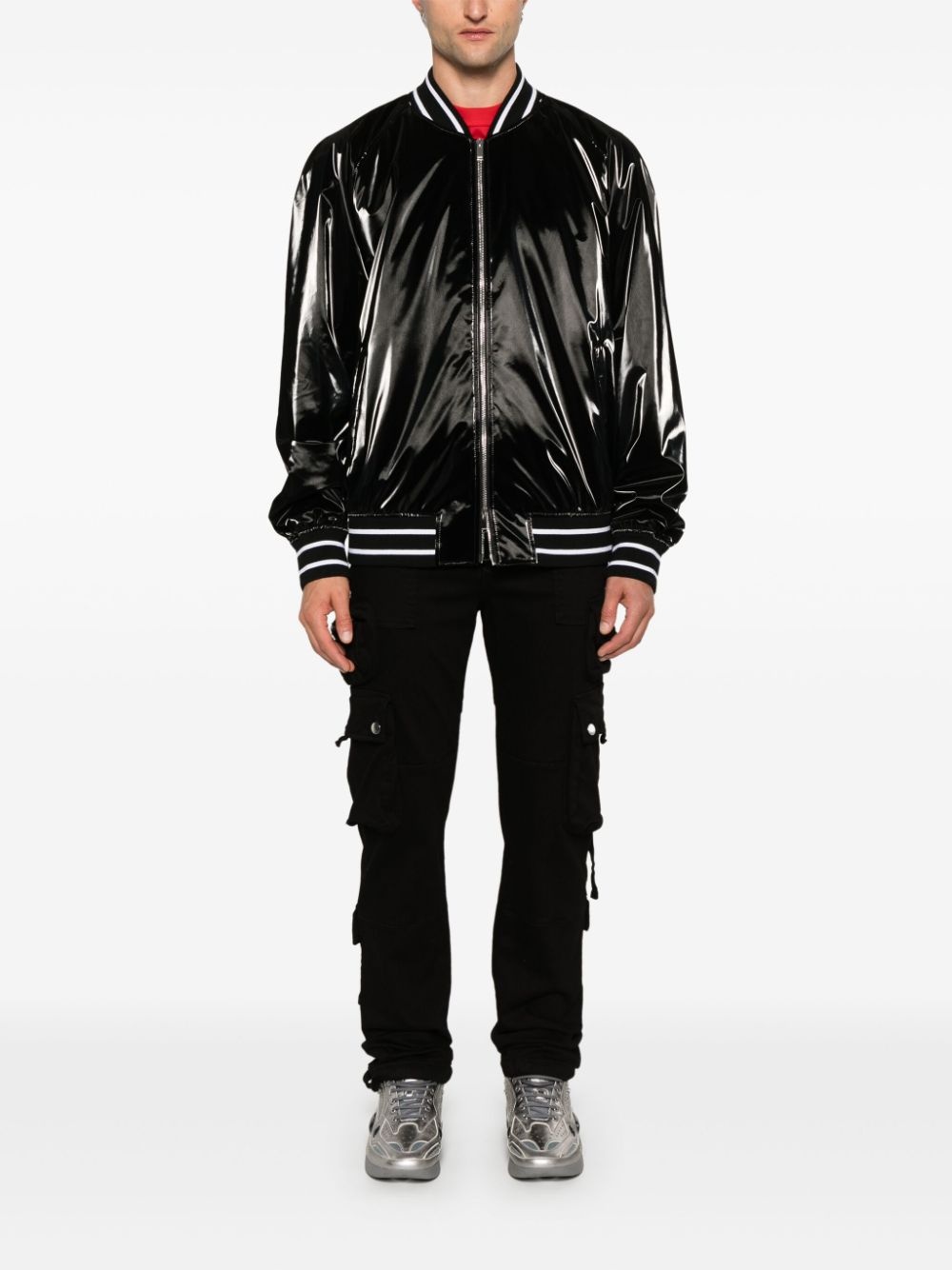 striped-trim bomber jacket - 2