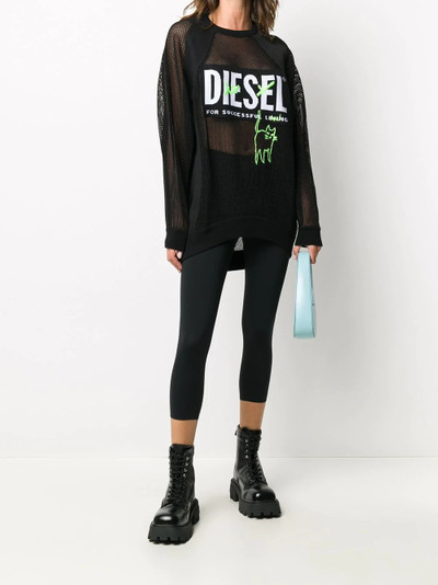 Diesel logo-patch fishnet sweatshirt outlook