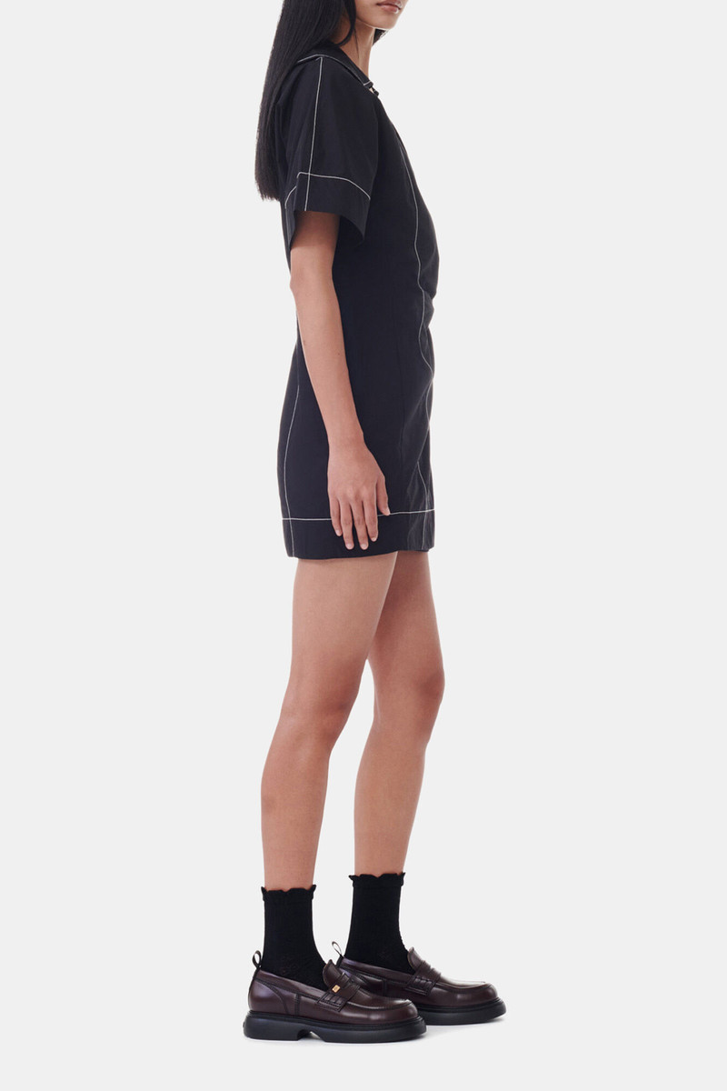 BLACK COTTON POPLIN WRAP MINI DRESS 4