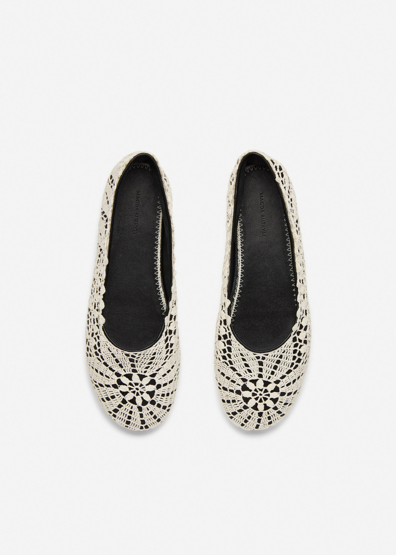 Crochet ballet flats with leather upper in cream 3