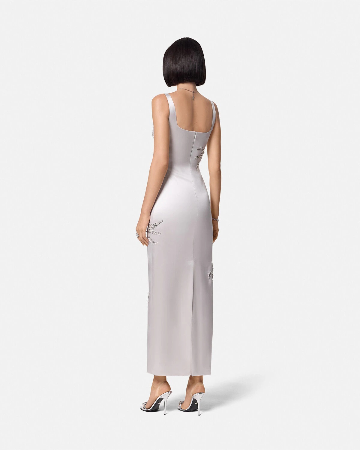 Embroidered Satin Silk Column Gown - 5