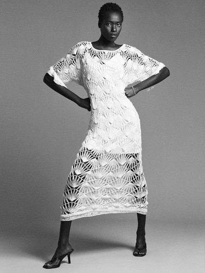 FRAME Beaded Crochet Dress in Off White outlook