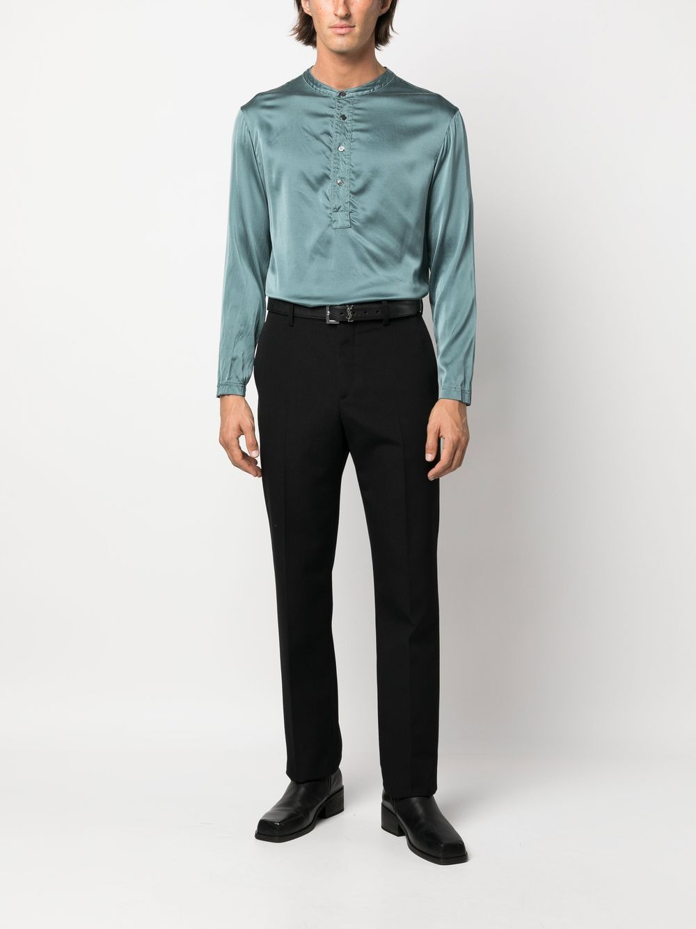 half-button silk shirt - 2