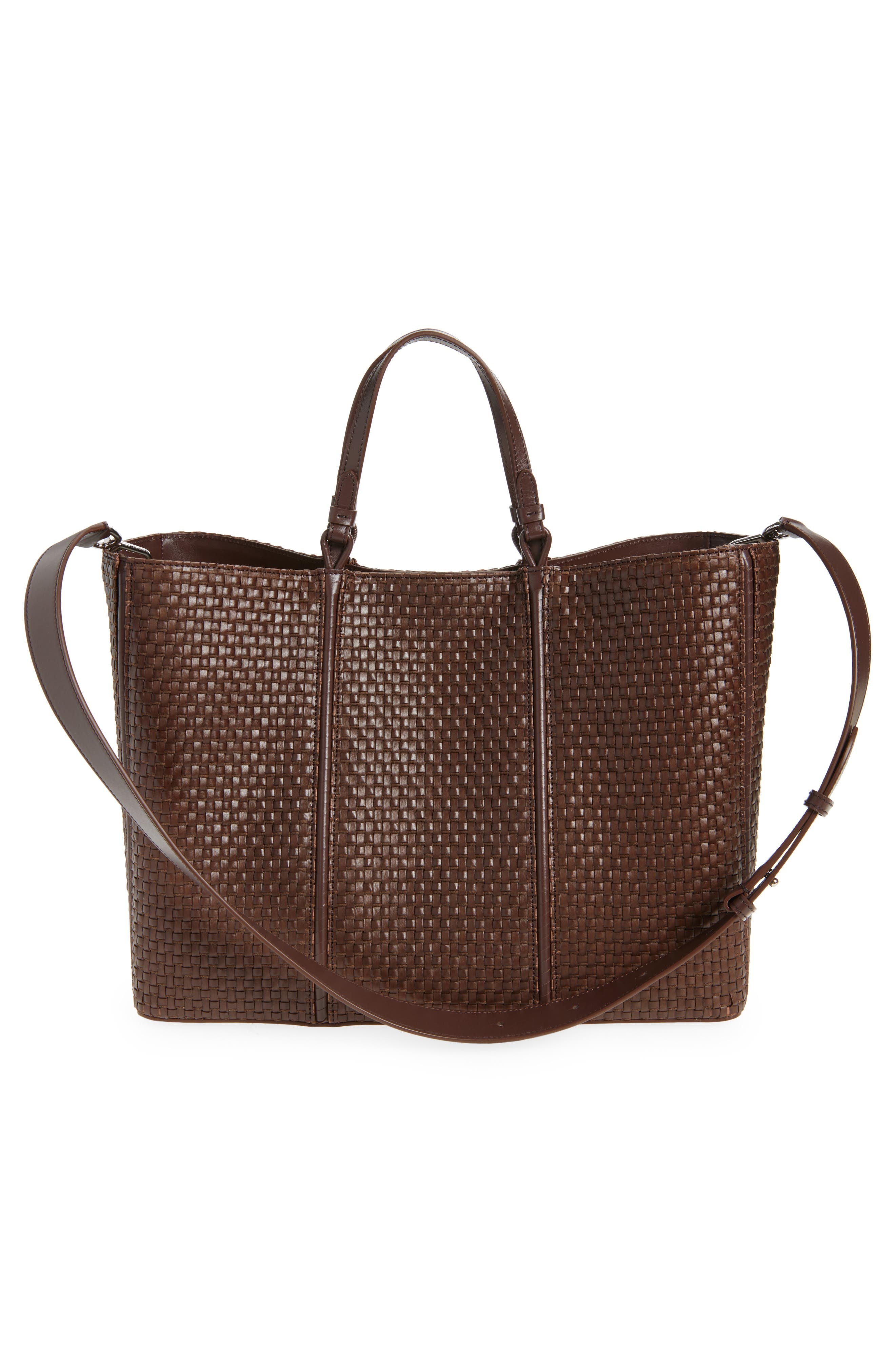 Jacquemus The Marino Woven Faux Leather Horizontal Shopper Bag in Dark Brown at Nordstrom - 3