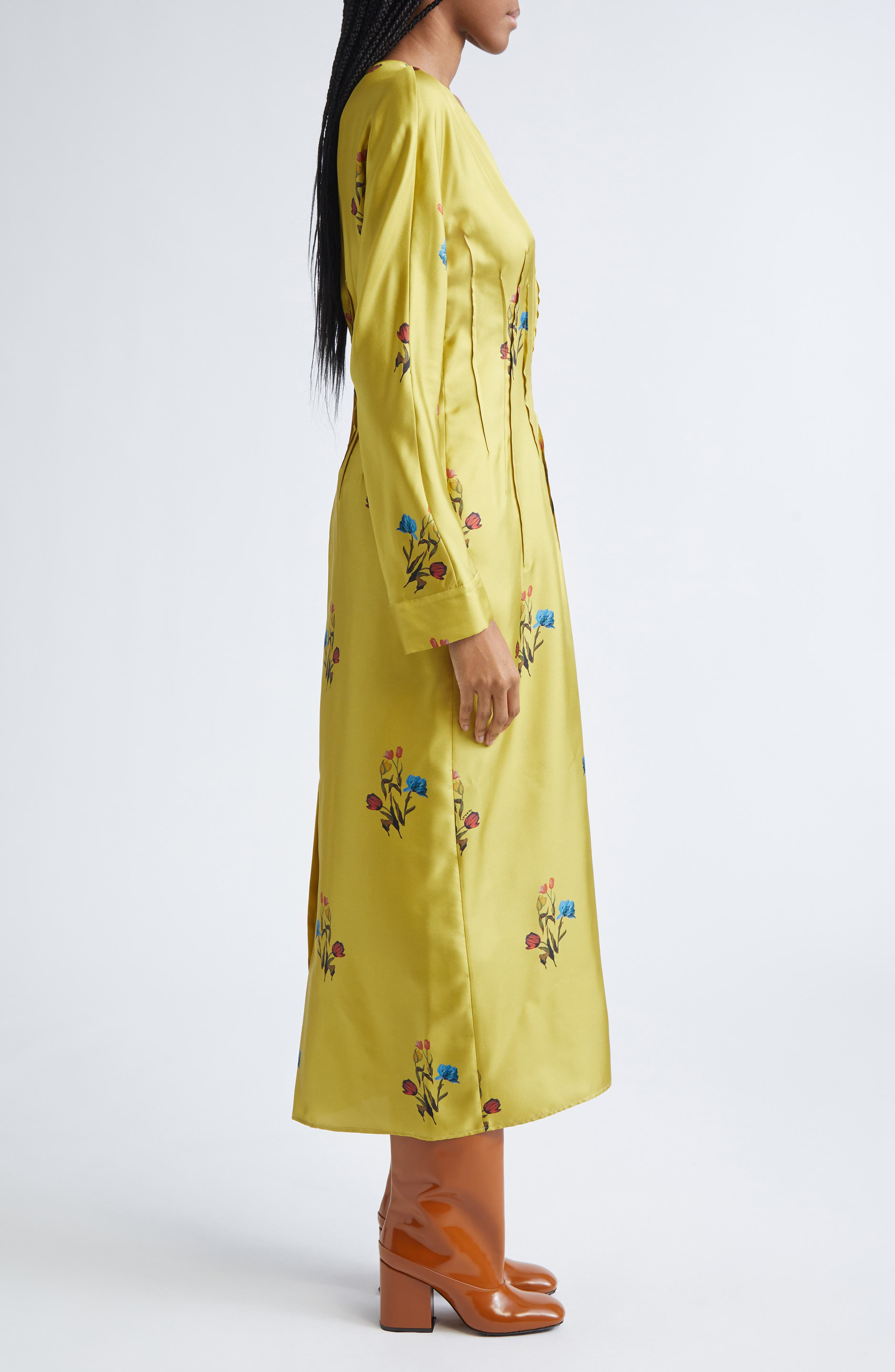 Marni Tulip Print Silk Twill Dress in Citronelle at Nordstrom - 4