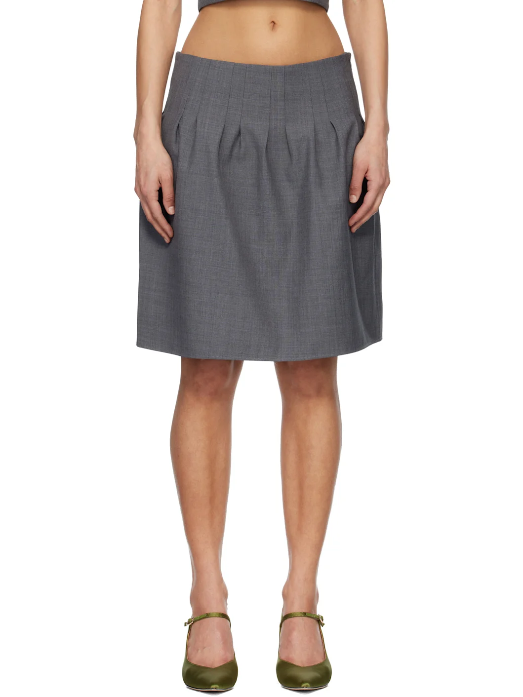 Gray Low-Waist Pleated Miniskirt - 1