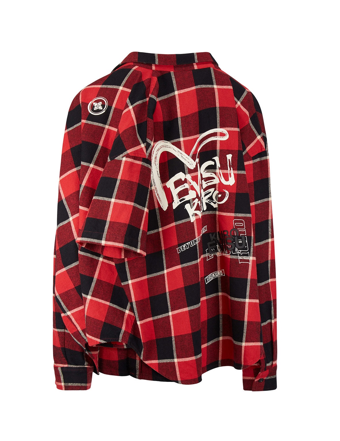 Calligraphy Print Asymmetric Flannel Shirt - 8