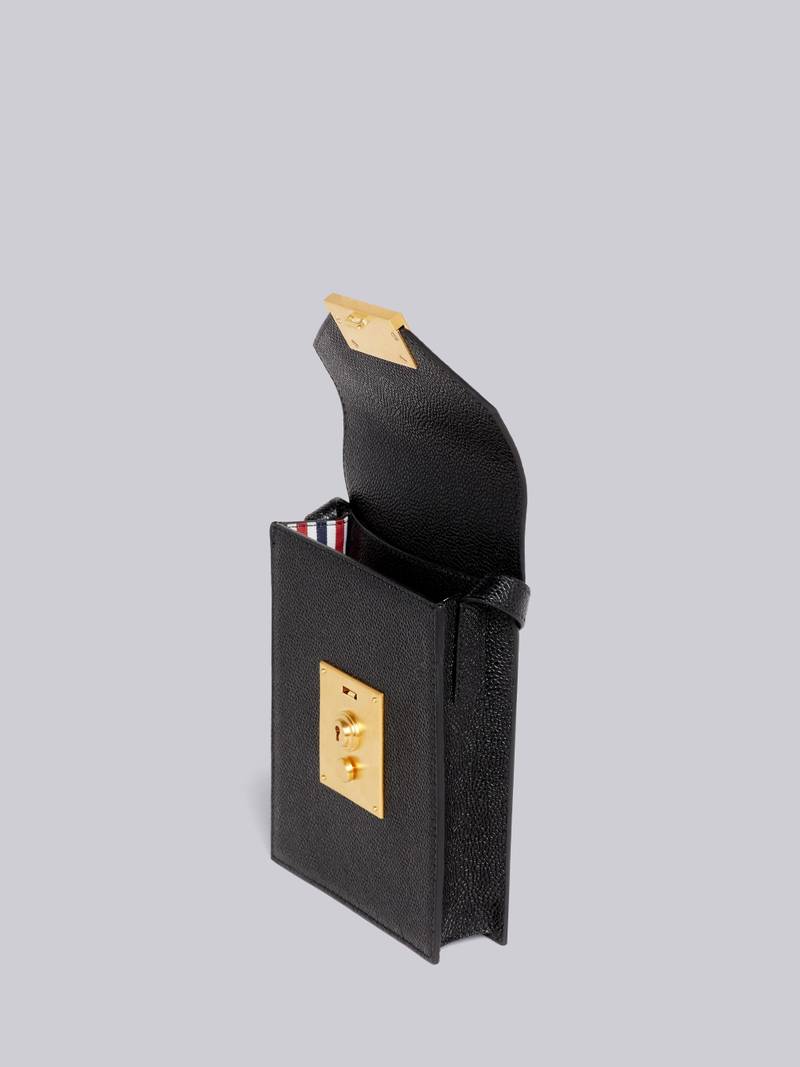 Black Pebble Grain Leather Mr. Thom Phone Holder With Strap 4